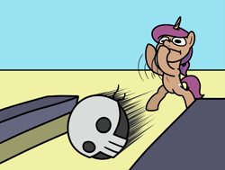 Size: 2047x1549 | Tagged: safe, artist:ewoudcponies, oc, oc only, oc:drawbones, oc:jazzy saddles, pony, unicorn, bipedal, bowling, bowling ball, duo, duo male and female, female, horn, male, mare, yeet