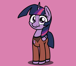 Size: 2047x1768 | Tagged: safe, artist:ewoudcponies, twilight sparkle, alicorn, pony, g4, clothes, female, looking at you, mare, pink background, simple background, smiling, smiling at you, solo, starfleet, twilight sparkle (alicorn), uniform