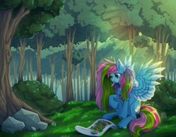 Size: 2100x1638 | Tagged: safe, artist:skobkazavr, oc, oc only, oc:media smile, pegasus, forest, map, nature, solo, tree
