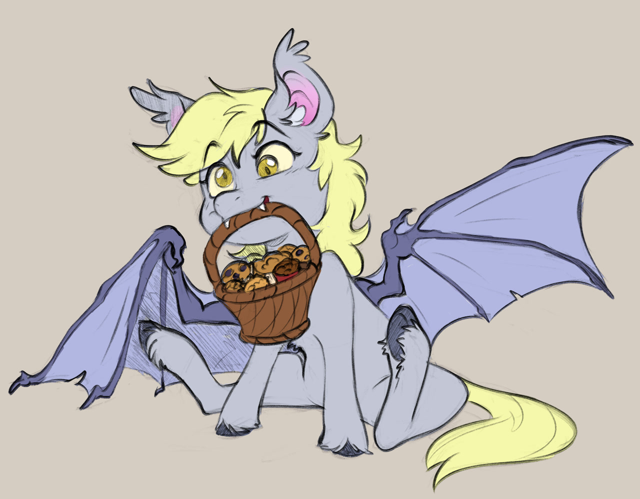 #3558998 - safe, artist:chub-wub, derpy hooves, bat pony, pony, g4 ...