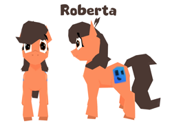 Size: 1146x839 | Tagged: safe, artist:marsminer, oc, oc only, oc:roberta, earth pony, 3d, commission, female, front view, low poly, mare, retro, simple background, solo, text, vrchat, white background