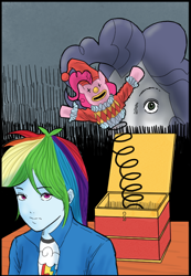 Size: 544x788 | Tagged: safe, artist:siemensohm, pinkie pie, rainbow dash, human, equestria girls, g4, duo, duo female, female, jack-in-the-box, uzumaki