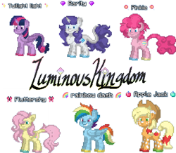 Size: 3957x3452 | Tagged: safe, artist:furhoof64, applejack, fluttershy, pinkie pie, rainbow dash, rarity, twilight sparkle, alicorn, earth pony, pegasus, pony, unicorn, pony town, g4, element of generosity, element of honesty, element of kindness, element of laughter, element of loyalty, element of magic, elements of harmony, female, game screencap, horn, luminouskingdom, simple background, transparent background