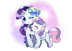 Size: 3508x2480 | Tagged: safe, artist:izuchi, rarity, sweetie belle, pony, unicorn, g4, belle sisters, cute, diasweetes, duo, duo female, female, filly, foal, horn, mare, raribetes, sibling love, siblings, sisterly love, sisters