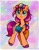 Size: 2300x2977 | Tagged: safe, artist:dariarchangel, sunny starscout, earth pony, pony, g5, abstract background, adorable face, badge, bag, brooch, c:, colored hooves, cute, cute face, cute smile, cutie mark accessory, cutie mark brooch, female, happy, heart, hooves, jewelry, leg fluff, long mane, mane stripe sunny, mare, multicolored hair, multicolored mane, orange coat, pin, pins, raised hoof, saddle bag, smiling, solo, standing, standing on two hooves, stars, sunny's bag, sunnybetes, sweet dreams fuel, teal eyes, traditional art, unshorn fetlocks, weapons-grade cute