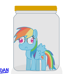 Size: 1502x1502 | Tagged: safe, artist:dansproblems, rainbow dash, pegasus, pony, g4, :c, cum jar, derp, female, frown, jar, lewd container meme, mare, sad, simple background, solo, white background, wings