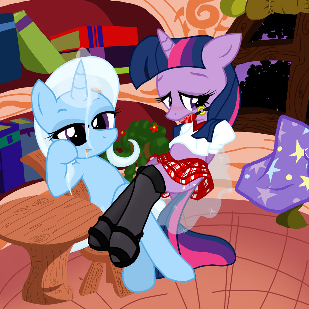 #3670406 - suggestive, artist:pyruvate, trixie, twilight sparkle, pony ...
