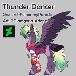 Size: 864x864 | Tagged: safe, artist:glamgoria-adopts, oc, oc:thunder dancer, pegasus, pony, clothes, colored wings, gray background, male, simple background, solo, stallion, sweater, tail, tail feathers, two toned wings, wings