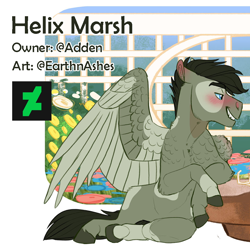 Size: 864x864 | Tagged: safe, artist:earthnashes, oc, oc:helix marsh, pegasus, pony, blushing, male, solo, stallion