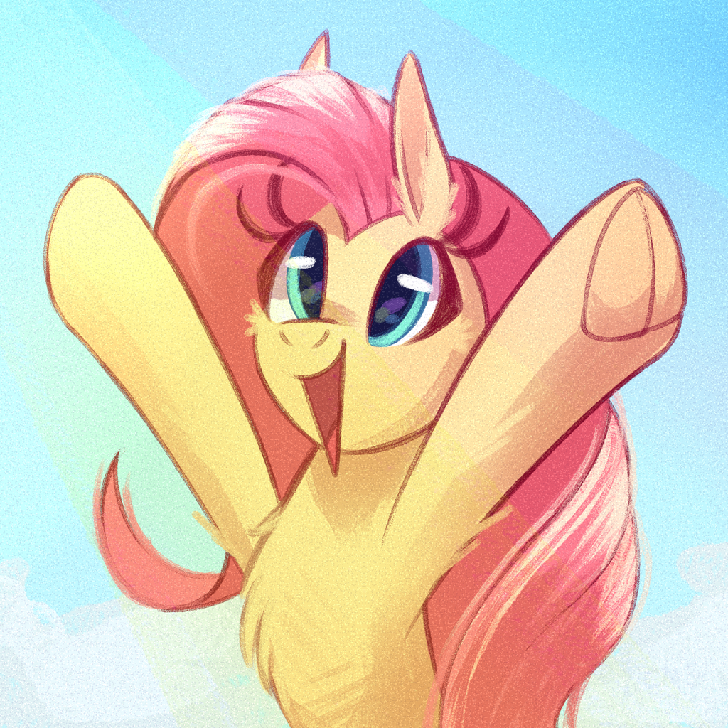 #3781782 - safe, artist:candy meow, fluttershy, pegasus, pony, series:candy meow's daily fluttershy, g4, :d, cheek fluff, chest fluff, cloud, cute, ear fluff, female, frog (hoof), happy, high res, hooves in air, looking up, mare, noise, open mouth, open s