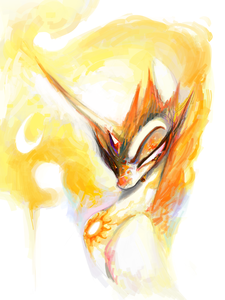 #3797555 - safe, artist:unclechai, daybreaker, alicorn, pony, g4, crying, female, fire, folded wings, jewelry, lava, simple background, solo, white background, wings - Derpibooru
