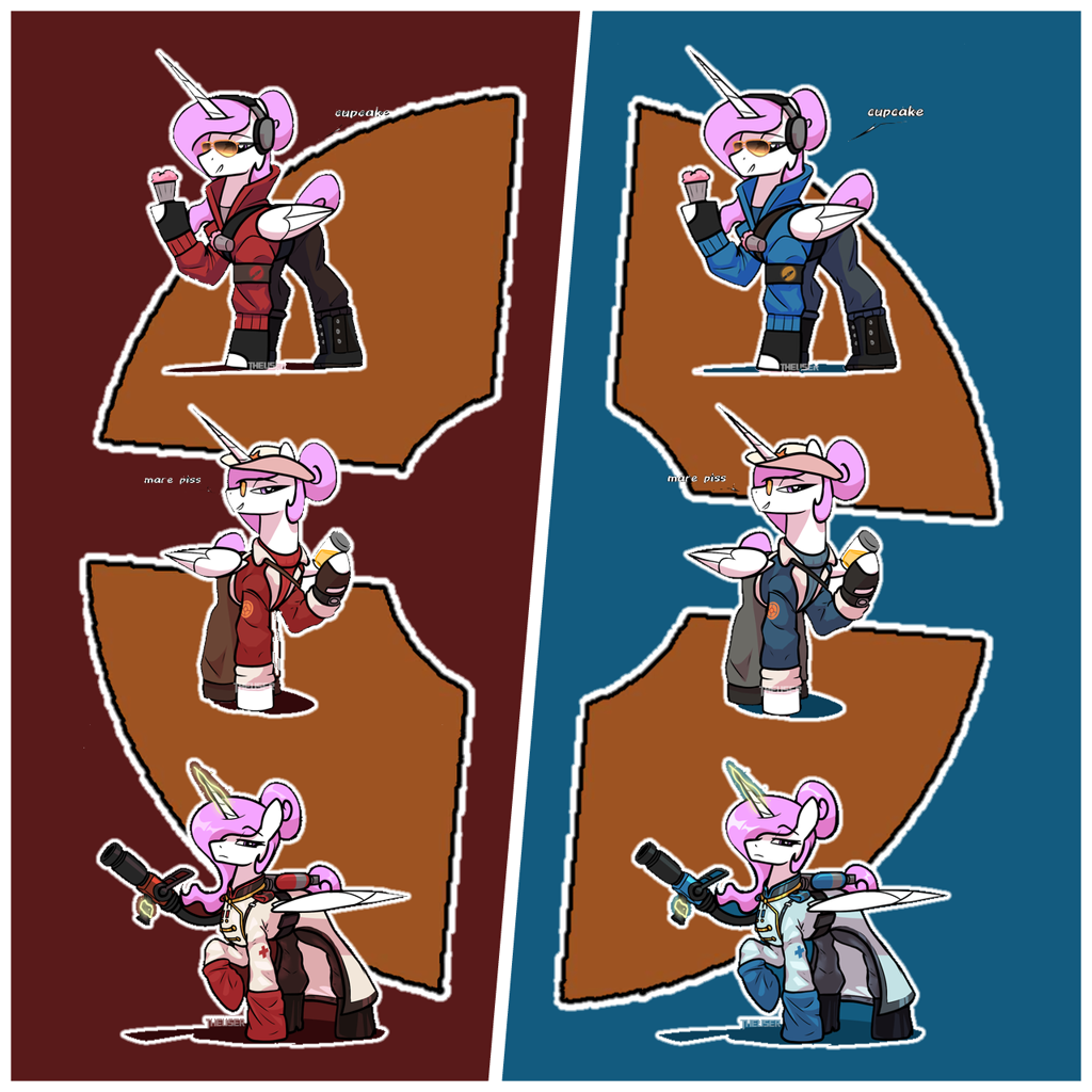 #3842497 - safe, artist:theuser, princess celestia, alicorn, pony, series:theuser's daily celestia, g4, medic (tf2), pink-mane celestia, sniper (tf2), soldier (tf2), team fortress 2 - Derpibooru