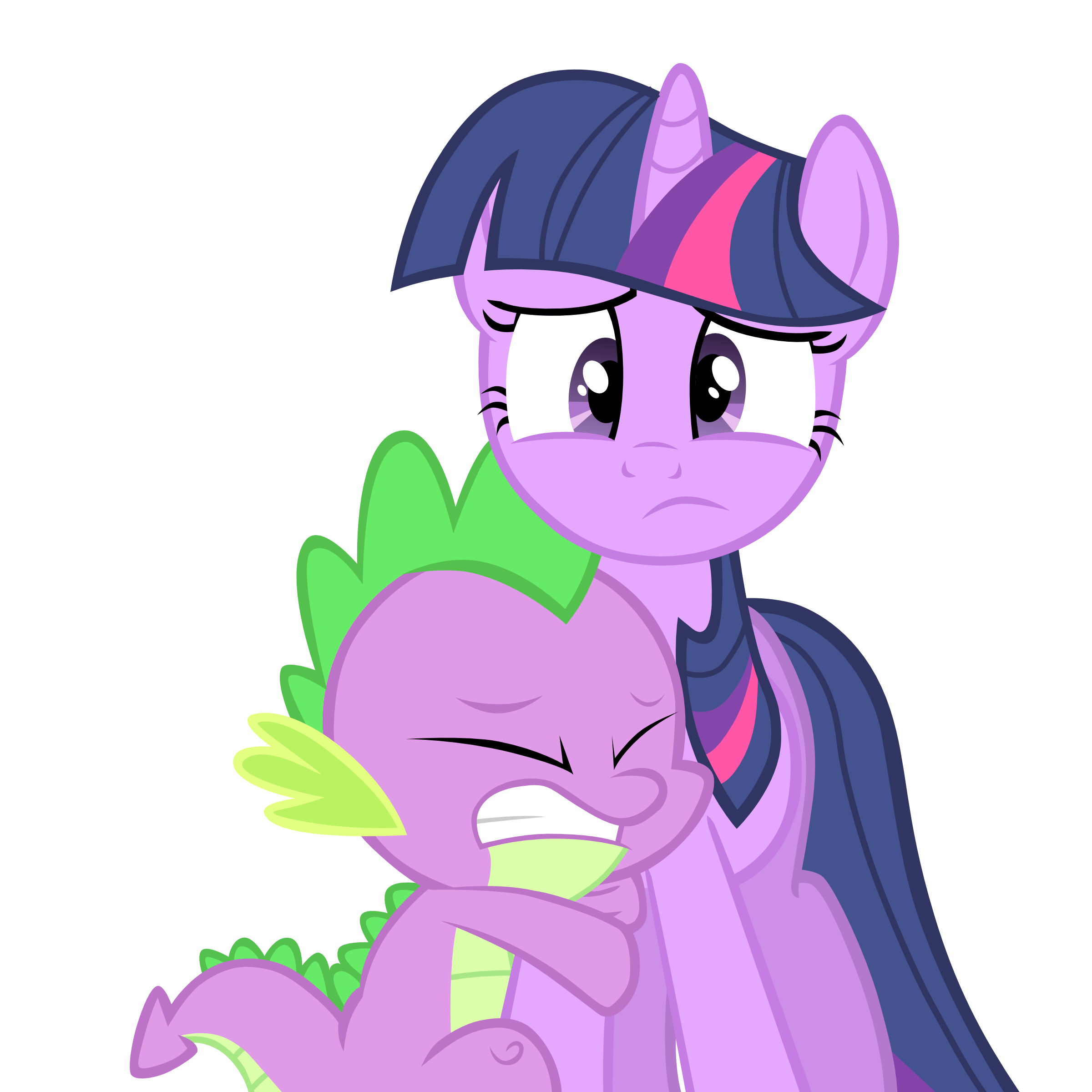 #129341 - safe, spike, twilight sparkle, hug, scared, simple background