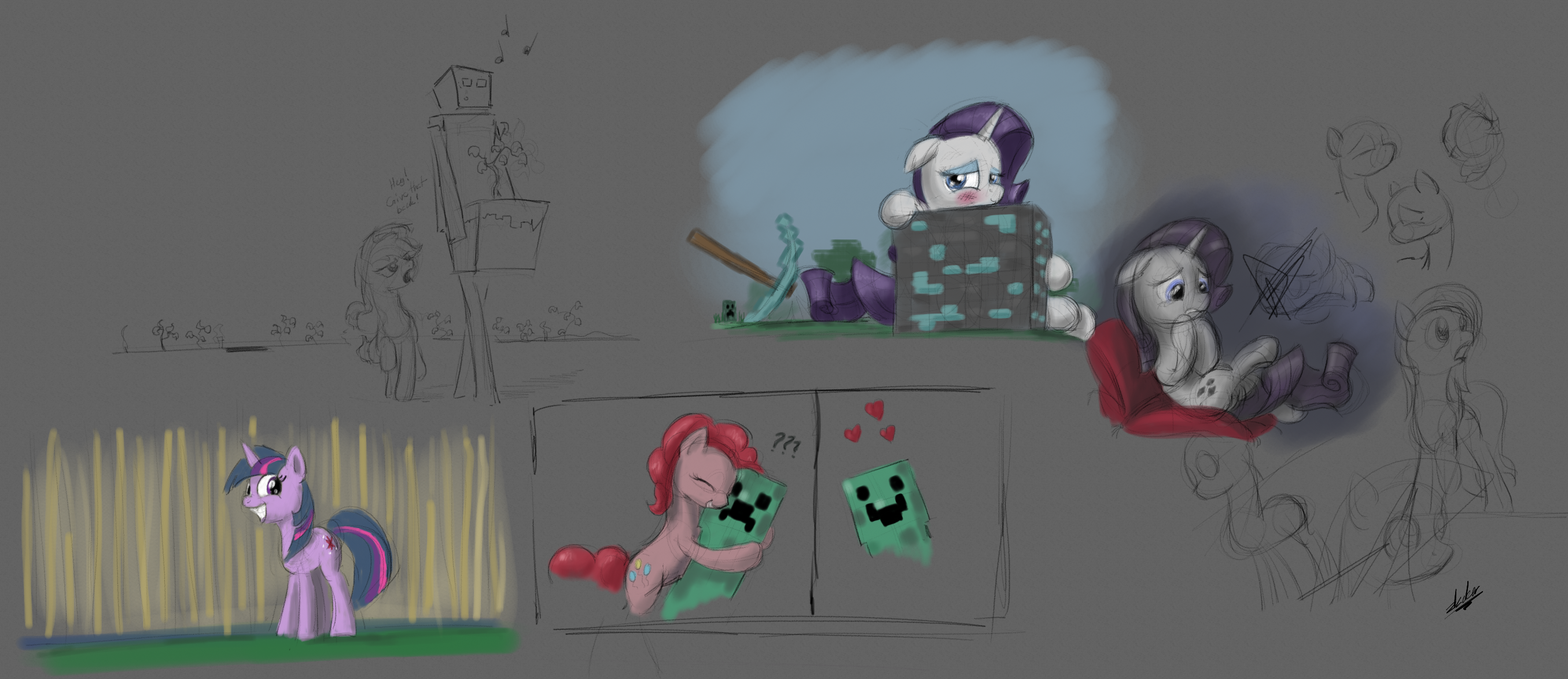 #3902 - applejack, artist:zlack3r, creeper, crossover 