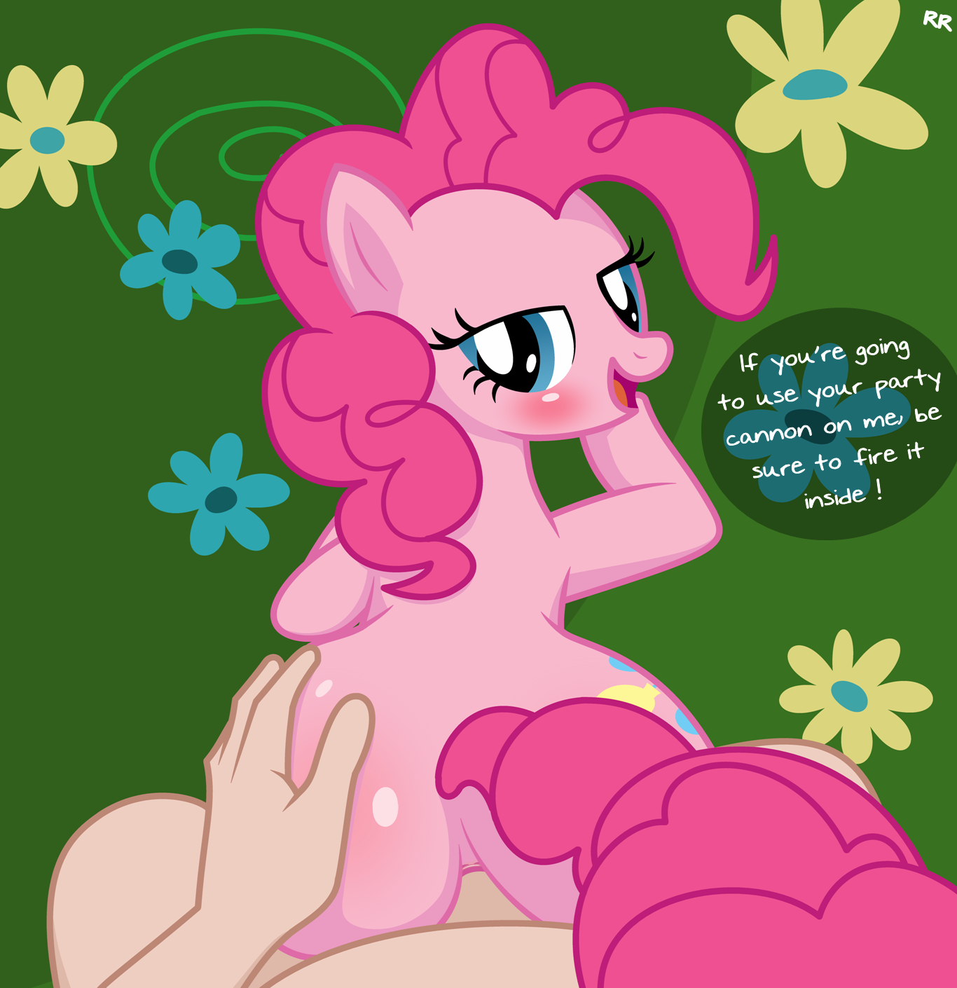 Pov Pony Porn - 15980 - explicit, artist:randomrandom, pinkie pie, earth pony, human, pony,  anal, balloonbutt, butt, butt blush, face down ass up, female, flower, from  behind, happy sex, human male, human male on mare, human