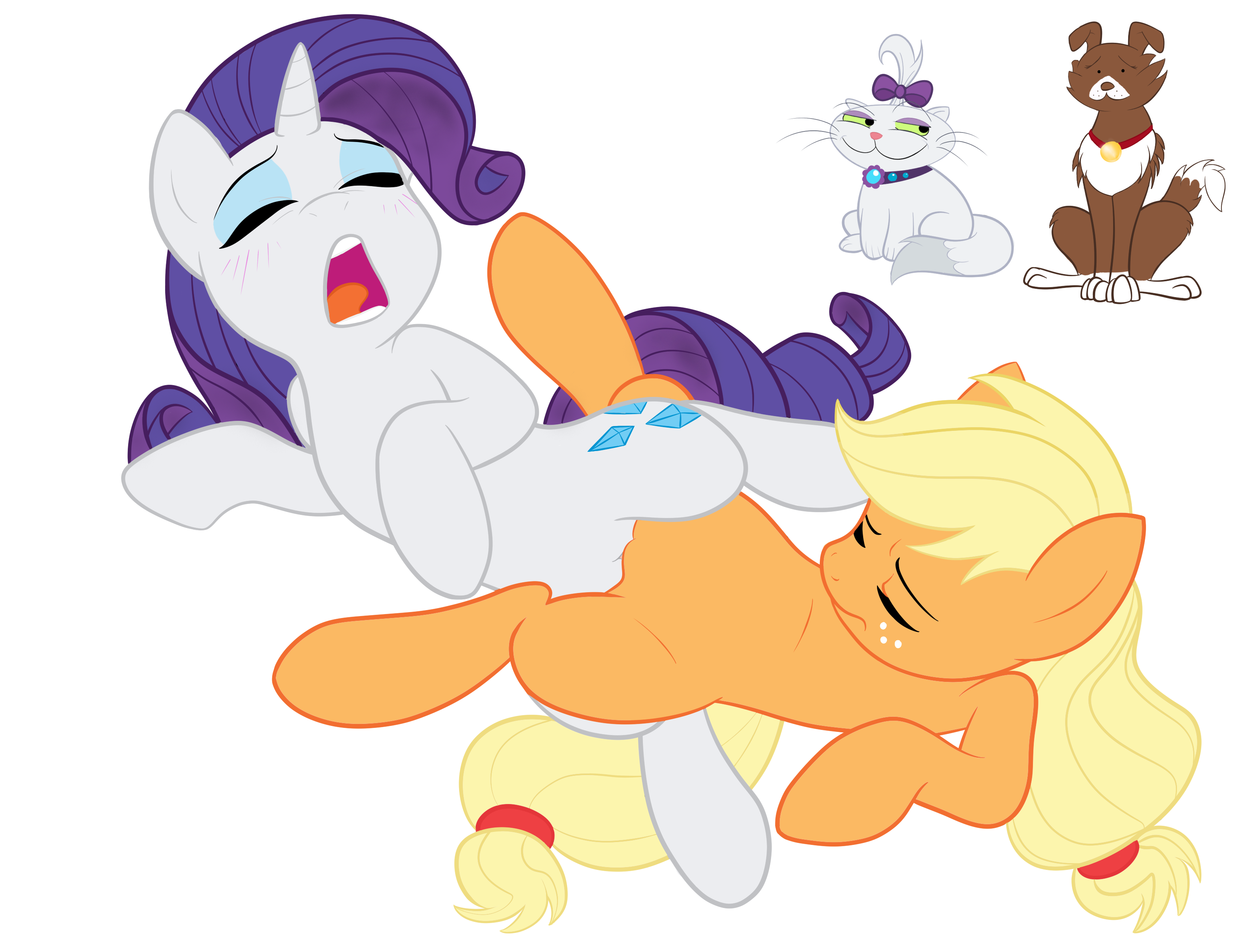 Lesbian Tribbing Porn Anthro Dogs - 47929 - source needed, explicit, artist:megasweet, applejack, opalescence,  rarity, winona, cat, dog, earth pony, pony, unicorn, cute, cute porn, eyes  closed, female, hatless, high res, lesbian, missing accessory, nudity, open  mouth, rarijack,