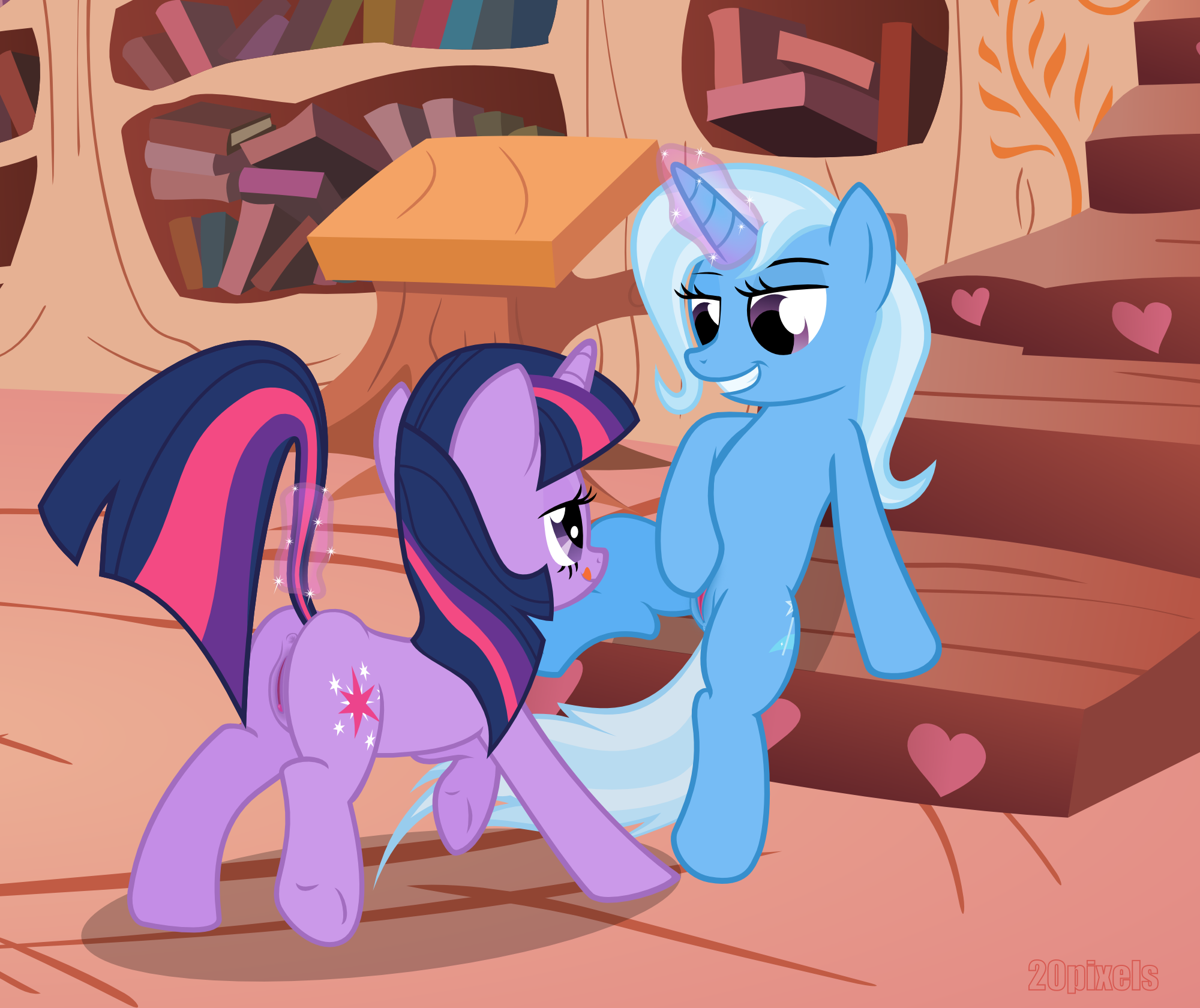2000px x 1680px - 92967 - explicit, artist:the smiling pony, trixie, twilight sparkle, anus,  female, lesbian, licking lips, nudity, shipping, show accurate, show  accurate porn, smiling, tail pull, twixie, vagina - Derpibooru