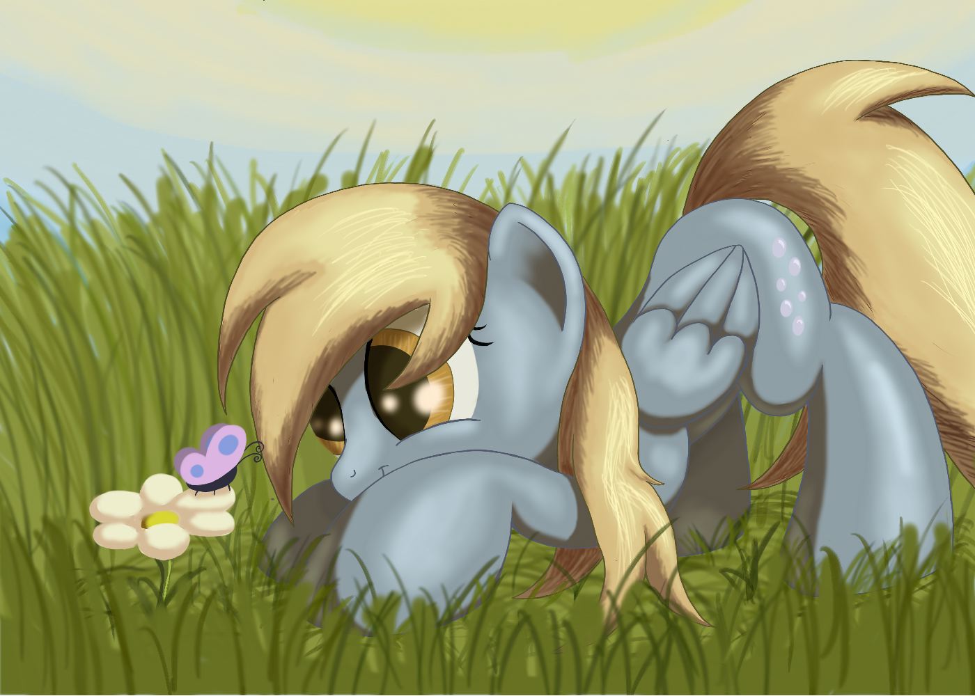 #214139 - safe, artist:grennadder, derpy hooves, butterfly, insect ...