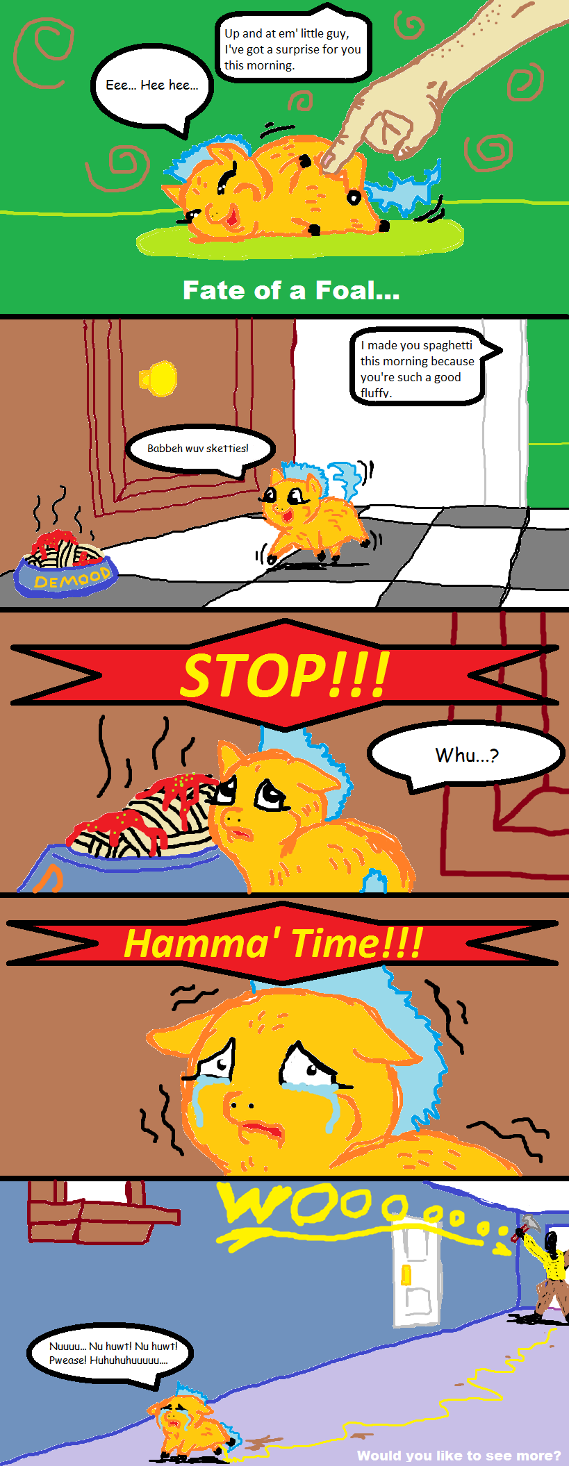 235066 grimdark, artistroodypoo, fluffy pony, abuse, comic, crying, fluffy pony foal, fluffy