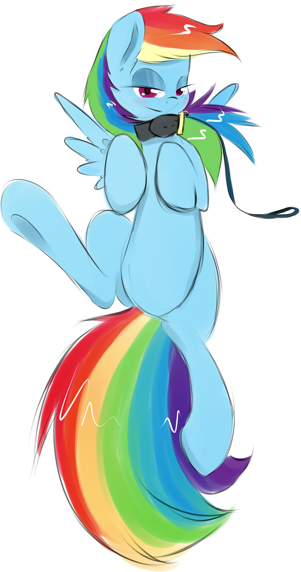 272373 - dead source, safe, artist:kryptchild, rainbow dash, pony, g4,  collar, female, leash, on back, pet play, pet-dash, sexy, simple  background, solo, stupid sexy rainbow dash - Derpibooru