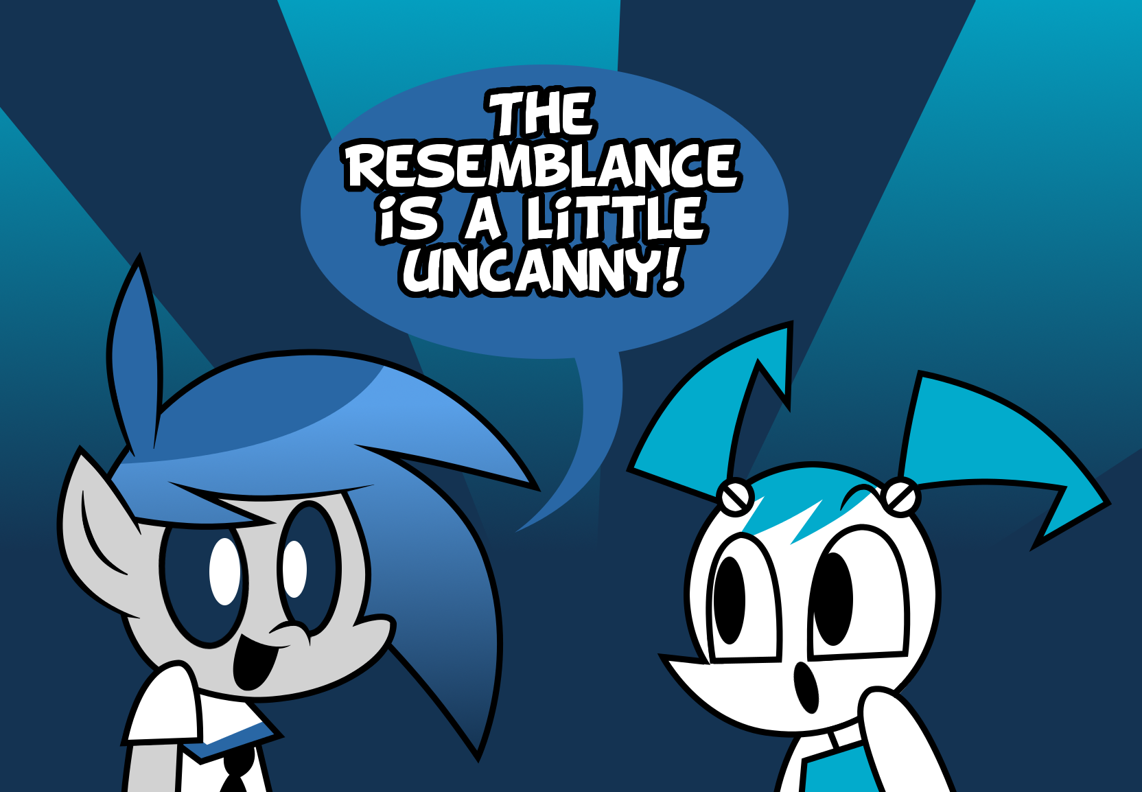 317328 - source needed, safe, artist:sauec, oc, oc only, blue, jenny wakeman,  my life as a teenage robot, speech bubble - Derpibooru