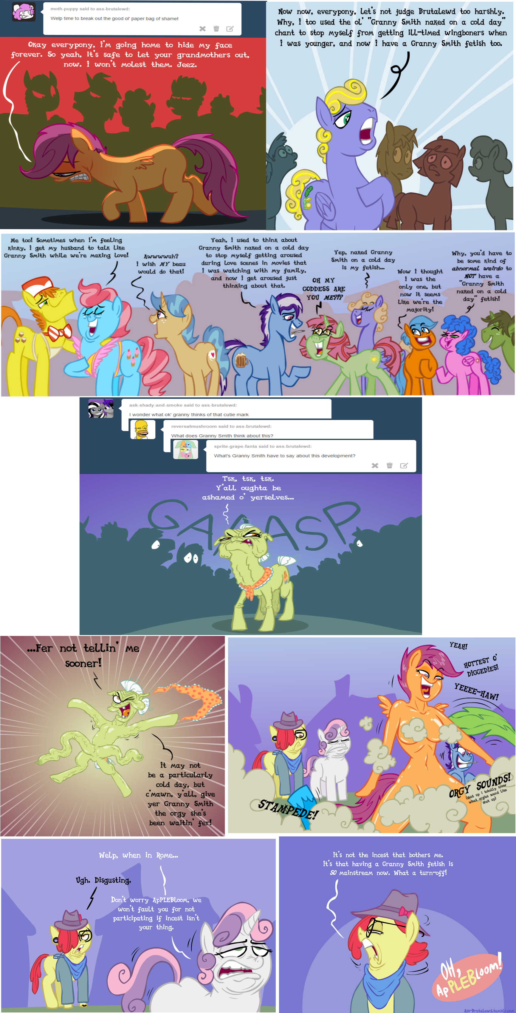 735631 - explicit, artist:brutamod, apple bloom, carrot cake, cup cake,  granny smith, scootaloo, sweetie belle, earth pony, anthro, g4,  ap-pleb-loom, ass brutalewd, big crotchboobs, breasts, brutalewd, comic,  crotchboobs, cupcake, cutie mark crusaders,