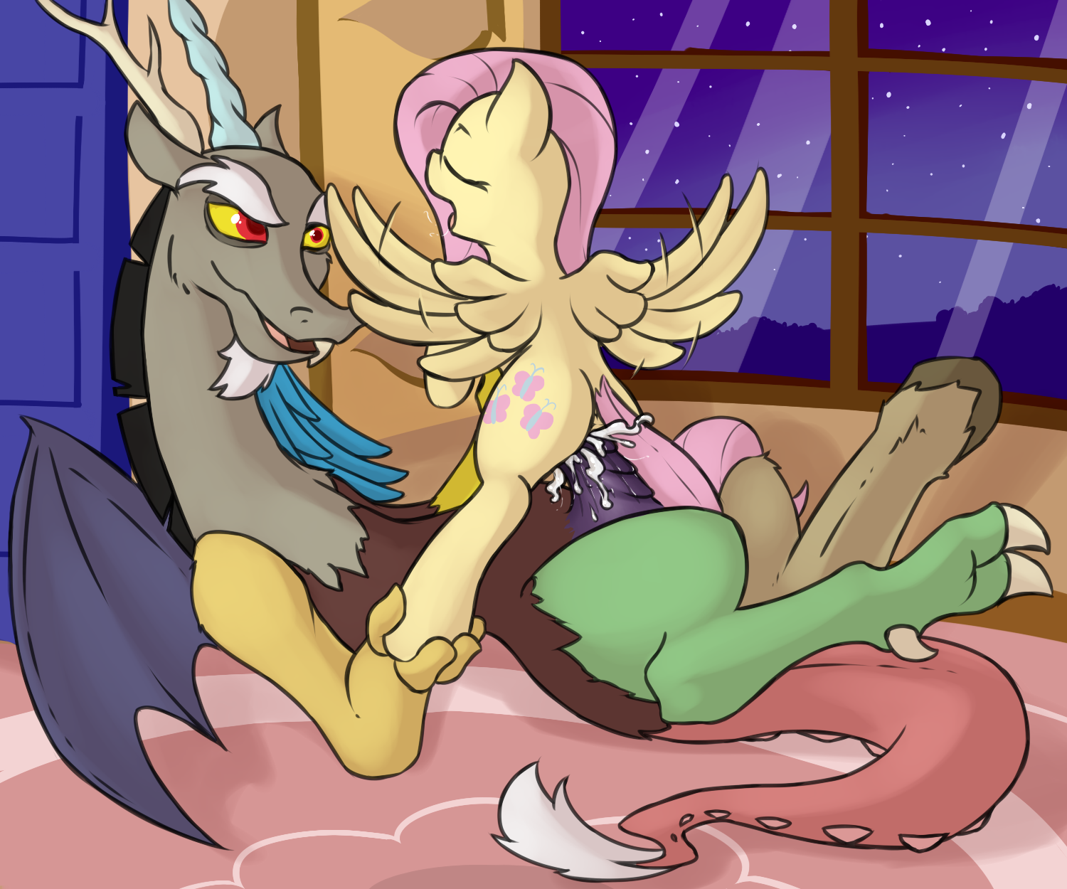 explicit, artist:fantasyblade, discord, princess celestia, alicorn, dracone...