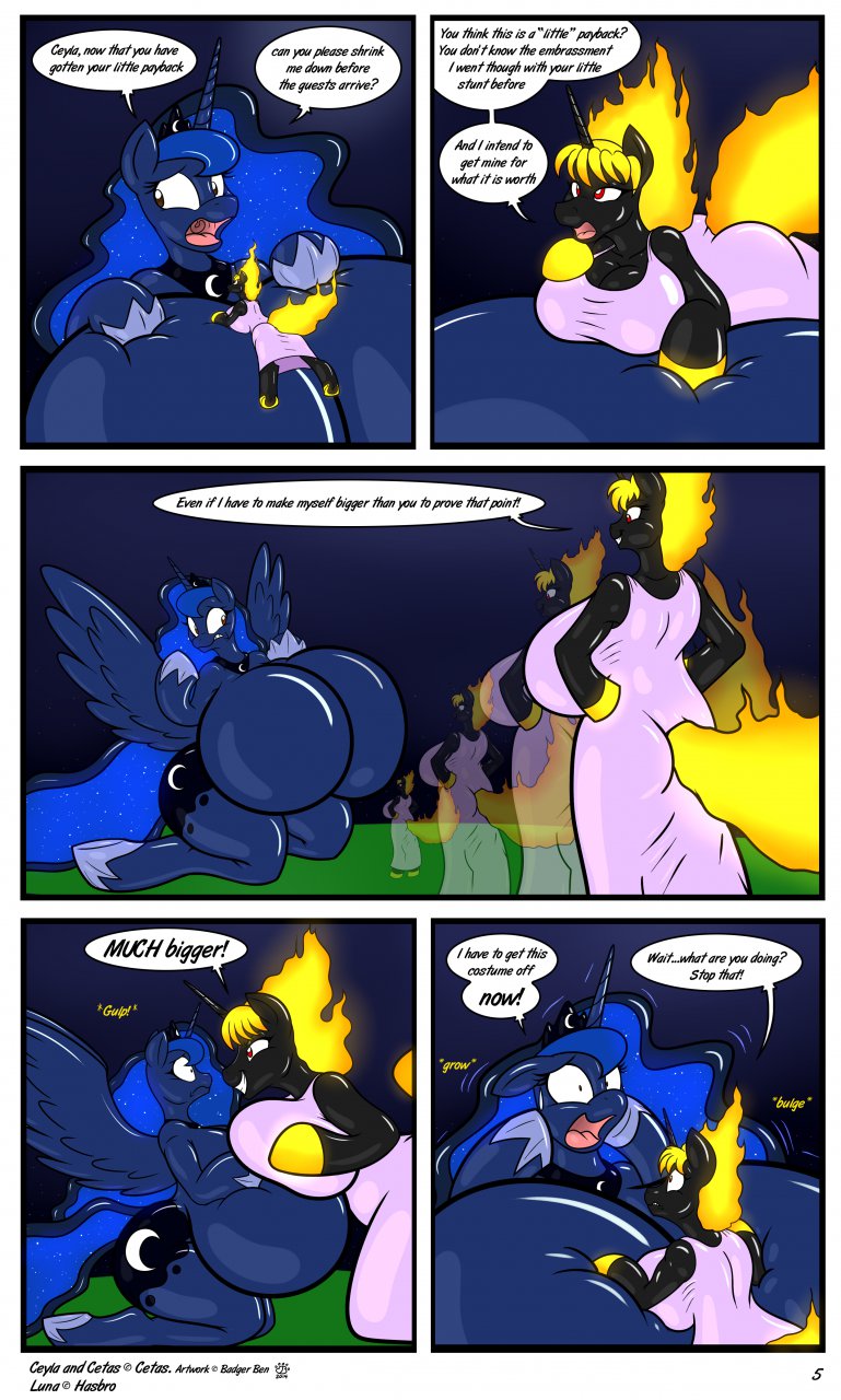 598260 - questionable, artist:badgerben, princess luna, oc, oc:cetas,  anthro, unguligrade anthro, comic:cetas nightmare night, g4, arm hooves,  balloona, big breasts, breasts, breasts on floor, busty princess luna,  clothes, comic, costume, disguise ...