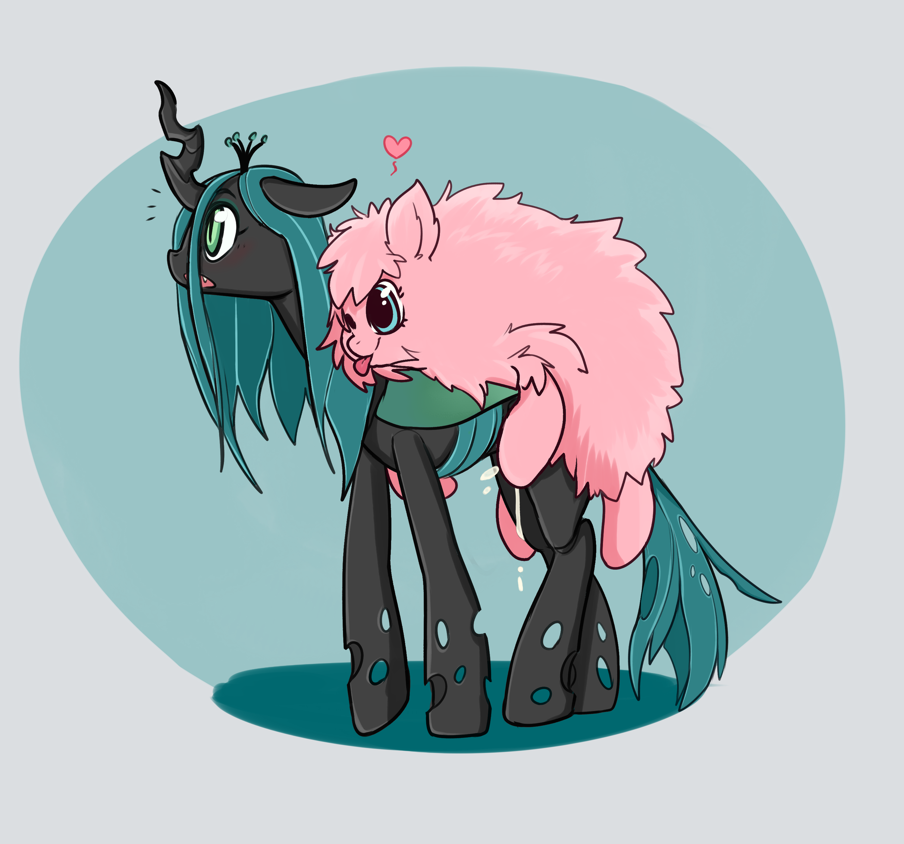 603970 - artist needed, explicit, queen chrysalis, oc, oc:fluffle puff, g4,  bedroom eyes, canon x oc, cum, cute, cute porn, from behind, futa, futa fluffle  puff, futa oc, futa on female, heart,