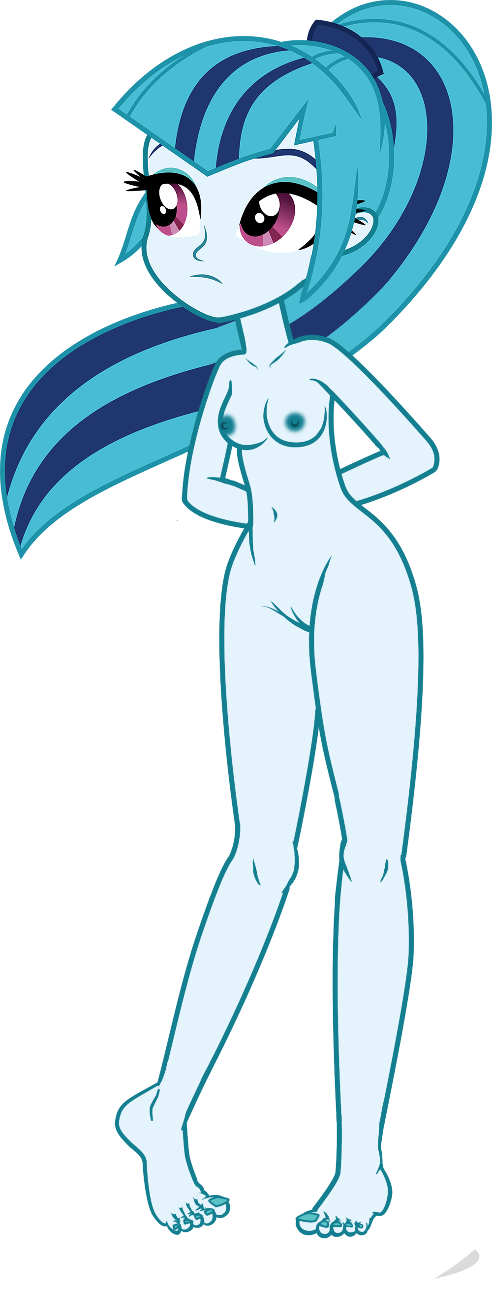 703523 - artist:dirty mike, artistic nudity, barefoot, breasts, complete  nudity, edit, equestria girls, explicit, feet, female, nipples, nude edit,  nudity, ponytail, pose, rainbow rocks, show accurate, solo, solo female,  sonata dusk, vulva -