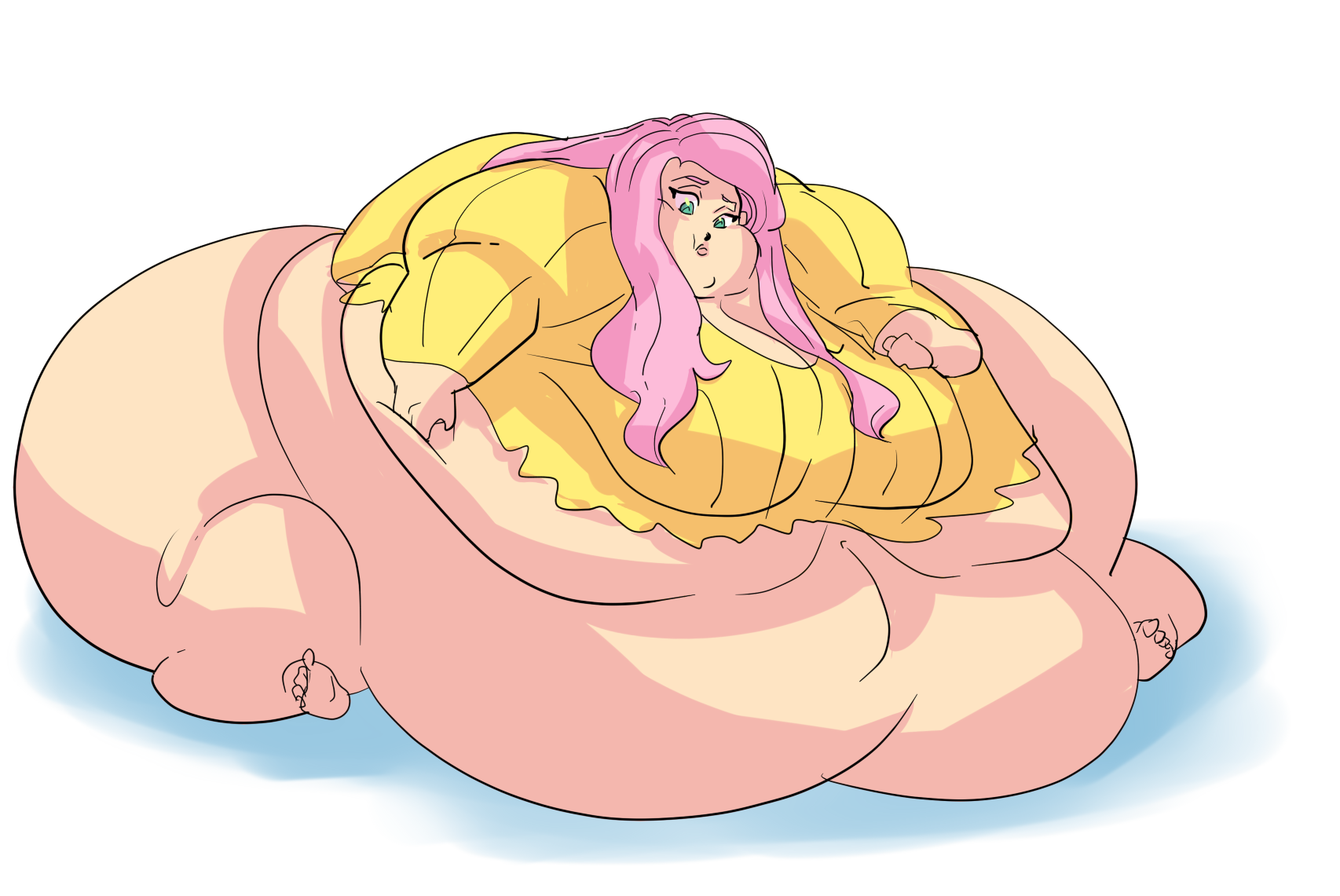 803668 - questionable, artist:bedbendersinc, fluttershy, human, breasts,  busty fluttershy, fat, fat boobs, fattershy, female, humanized, immobile,  impossibly large everything, morbidly obese, obese, solo, solo female -  Derpibooru