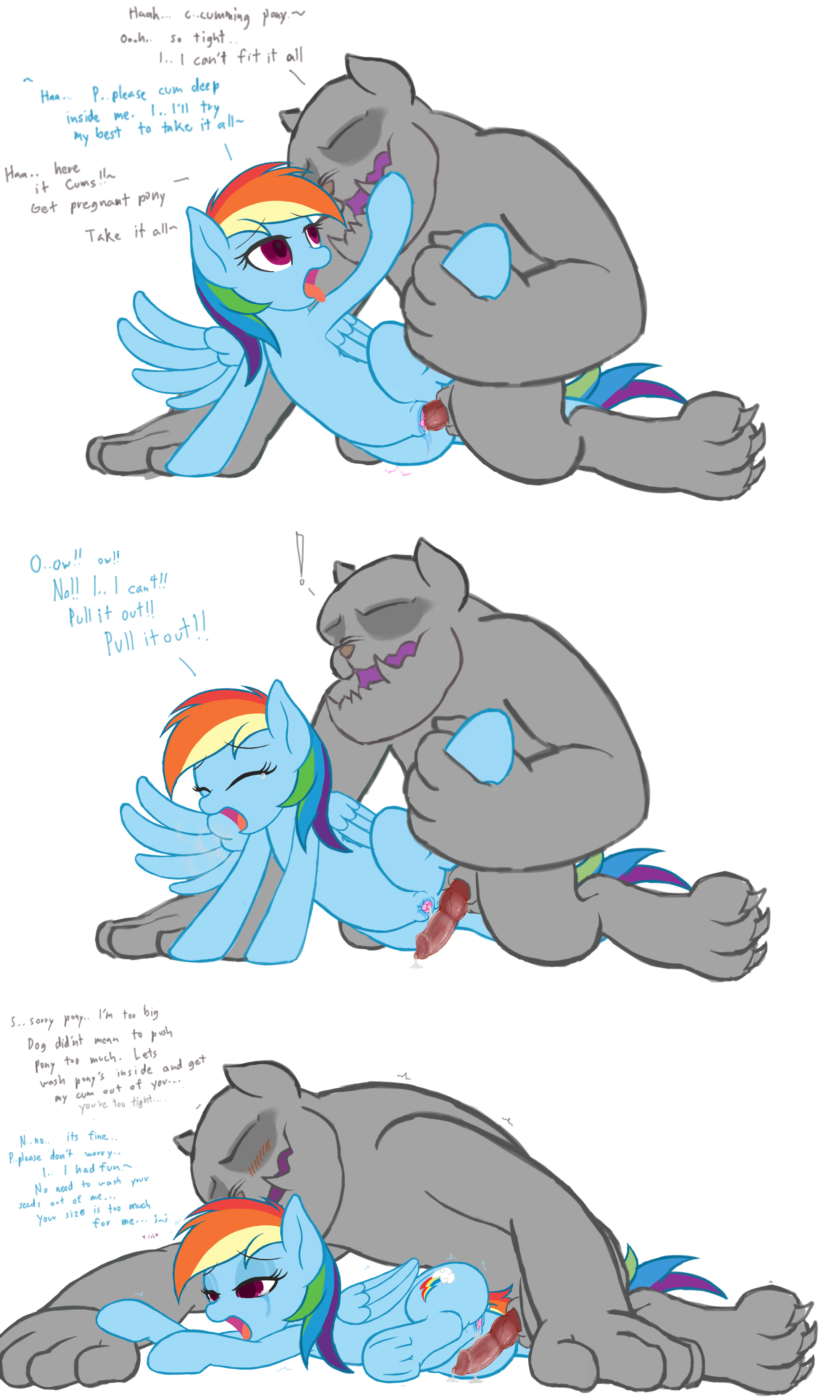 1005408 - explicit, artist:lemon, rainbow dash, diamond dog, pegasus, pony,  g4, canine penis, comic, creampie, crossbreeding, crying, cum, cum string,  dialogue, diamond dog on pony action, female, heart, heart eyes, high res,