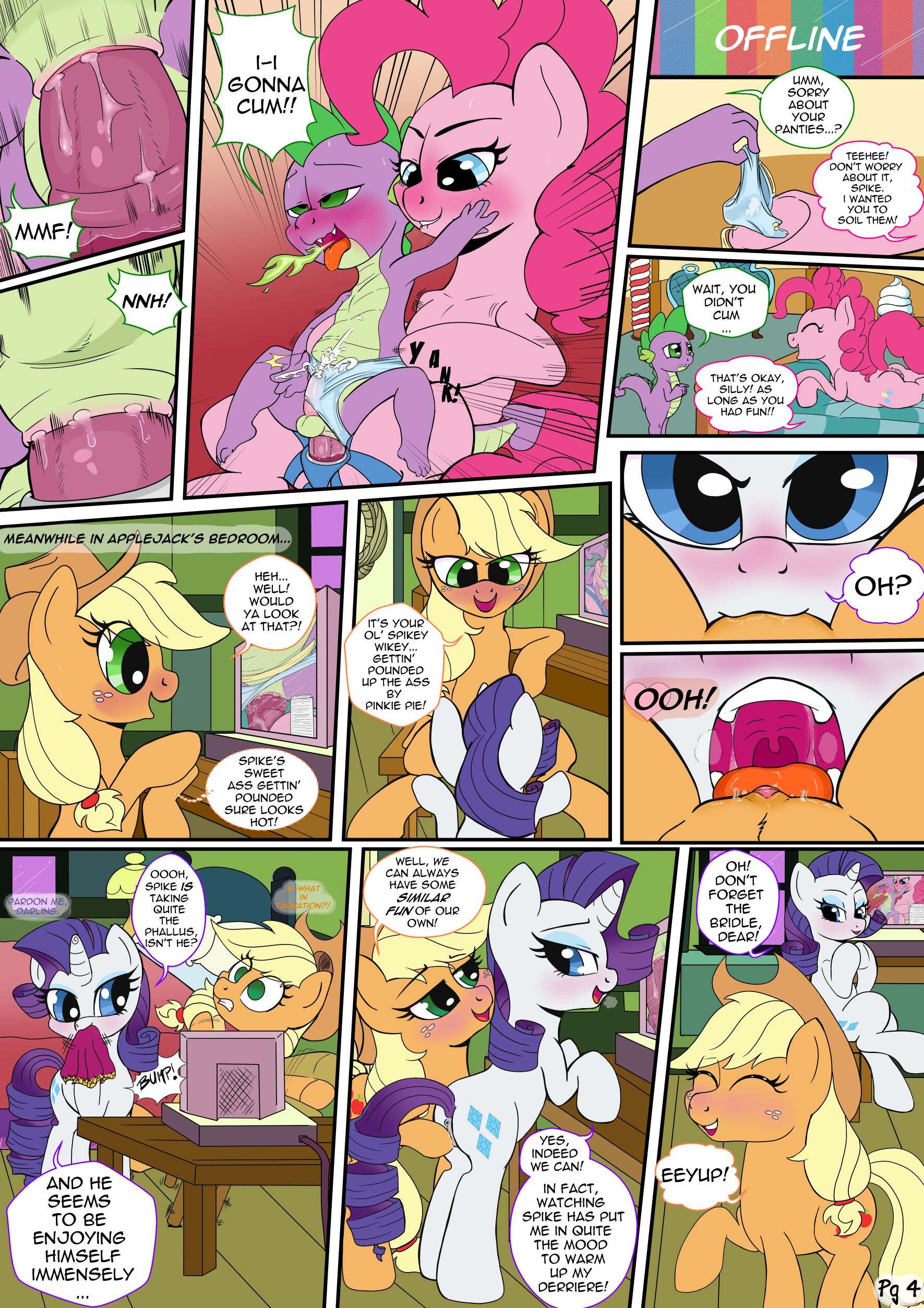 Mlp Pinkie Pie And Spike Porn Comic - 1011632 - explicit, artist:kyokimute, applejack, pinkie pie, rarity, spike,  earth pony, pony, unicorn, semi-anthro, comic:to all my fans..., abdominal  bulge, ahegao, anal orgasm, blushing, camera, clothes, comic, cum, cum  through clothes, dialogue,