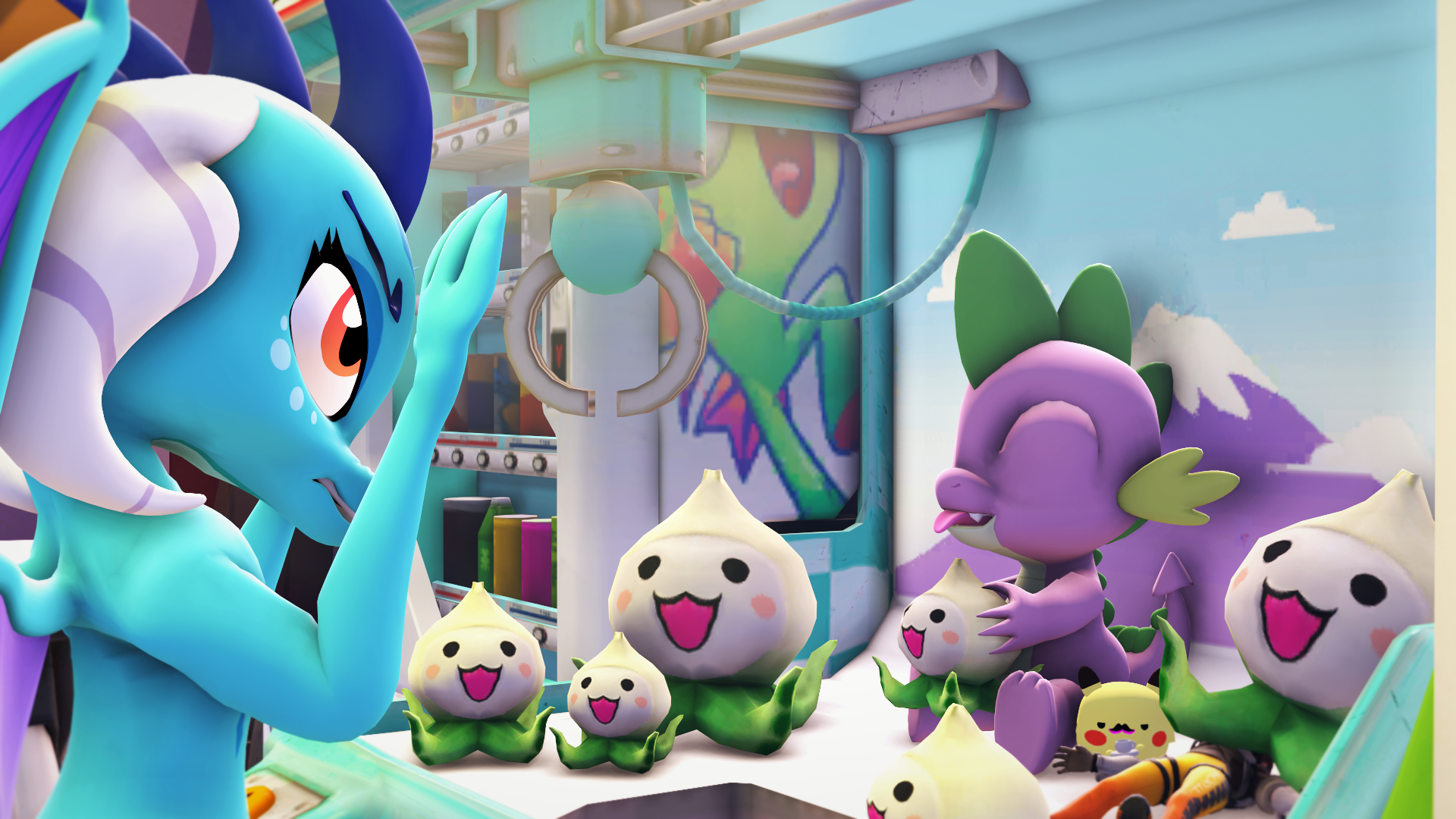 3d Action Figure Artist Spikeadage Crane Game Eyes Closed Overwatch Pachimari Pikachu Plushie Pokemon Princess Ember Safe Soda Source Filmmaker Spike Tongue Out Toy Tracer Vending Machine Derpibooru