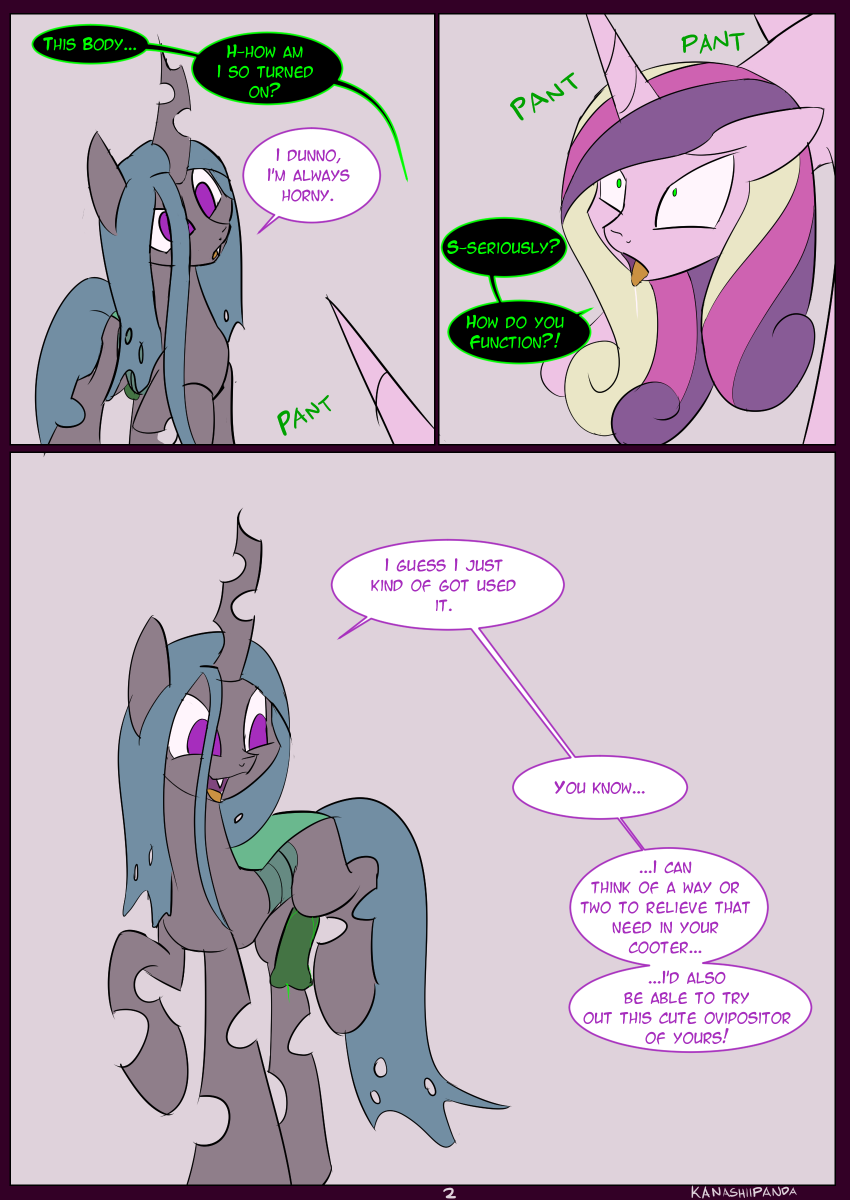 1084666 - explicit, artist:kanashiipanda, princess cadance, queen  chrysalis, pony, comic:royal research: body swap, g4, ahegao, body swap,  comic, dialogue, female, futa, futa queen chrysalis, intersex, mare,  nymphomaniac, open mouth, ovipositor ...