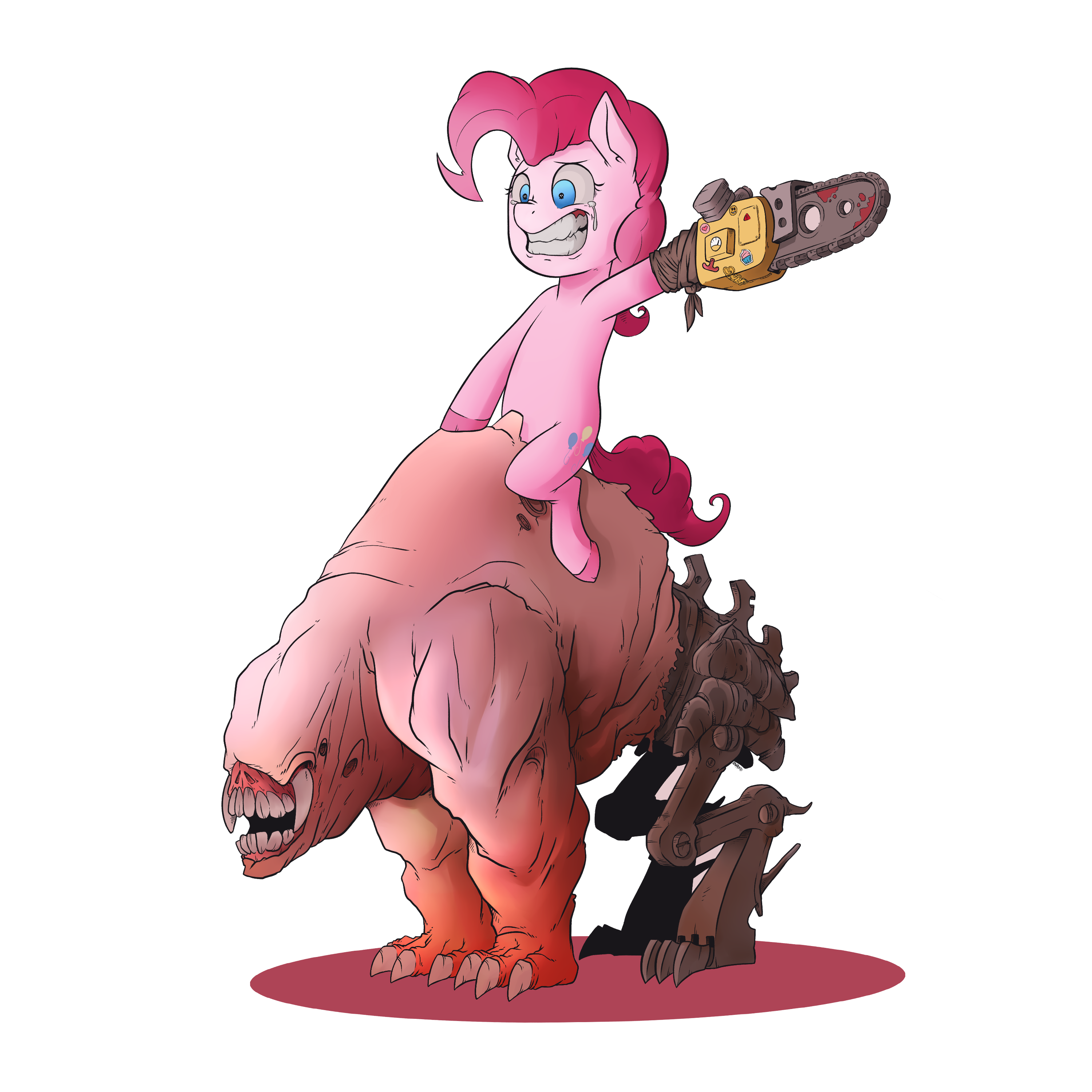 1078534 Artist Raph13th Chainsaw Crossover Doom Doom 3 Earth Pony Evil Dead Pinkie Pie Pinky Demon Pony Riding Safe Simple Background Transparent Background Derpibooru
