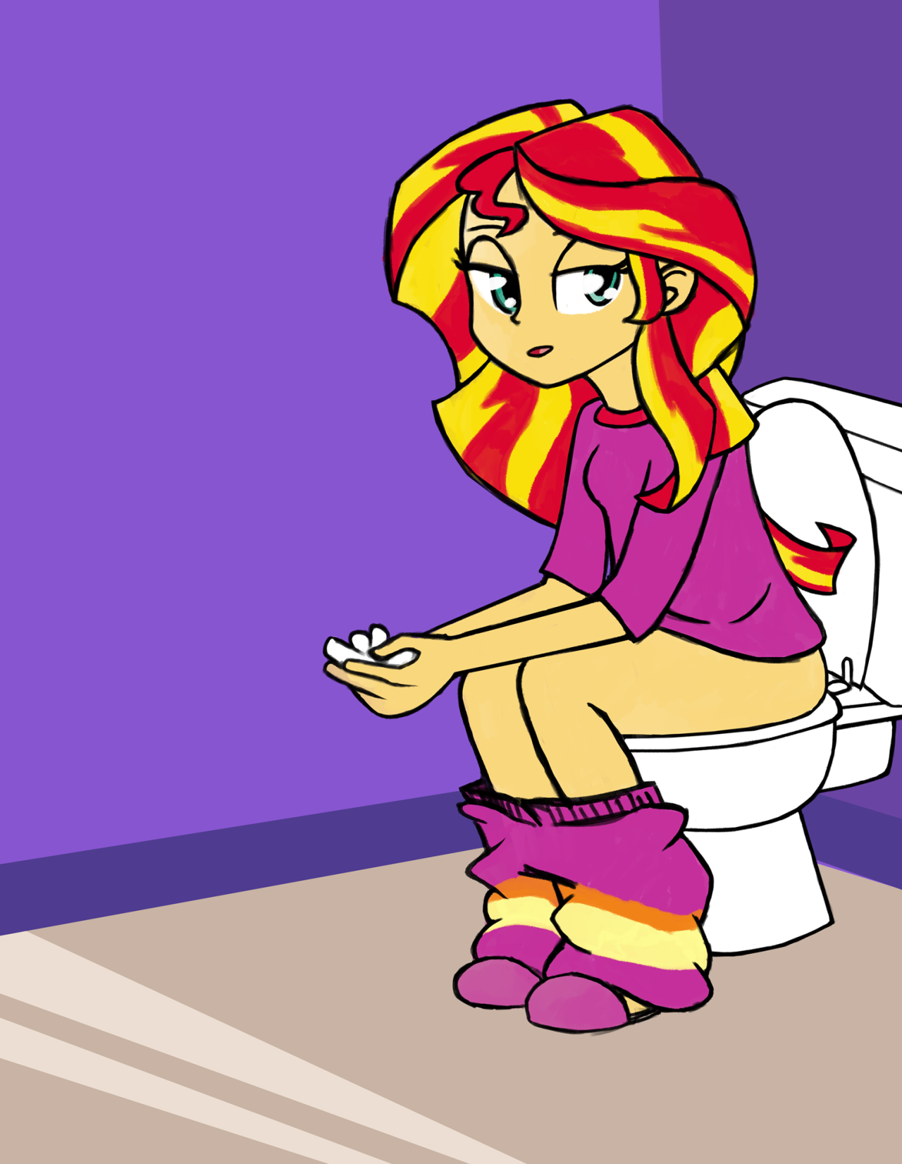 1098211 - suggestive, artist:micro, artist:microscribbles, sunset shimmer,  equestria girls, g4, bathroom use, but why, clothes, female, implied  pissing, implied pooping, nudity, pajamas, potty time, relief, sitting on  toilet, solo, solo female, toilet -