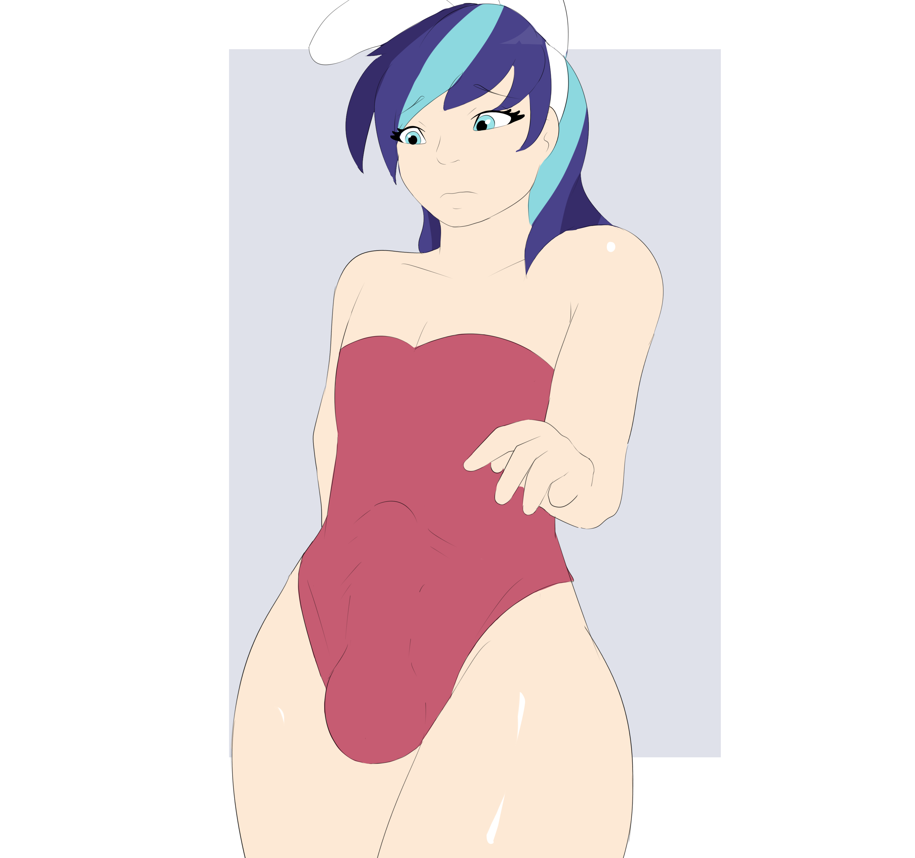 1111180 - explicit, artist:skyearts, shining armor, human, g4, bunny ears,  bunny suit, clothes, crossdressing, crotch bulge, embarrassed, humanized,  leotard, male, one-piece swimsuit, sexy armor, shining femboy armor, solo,  solo male, swimsuit, trap -
