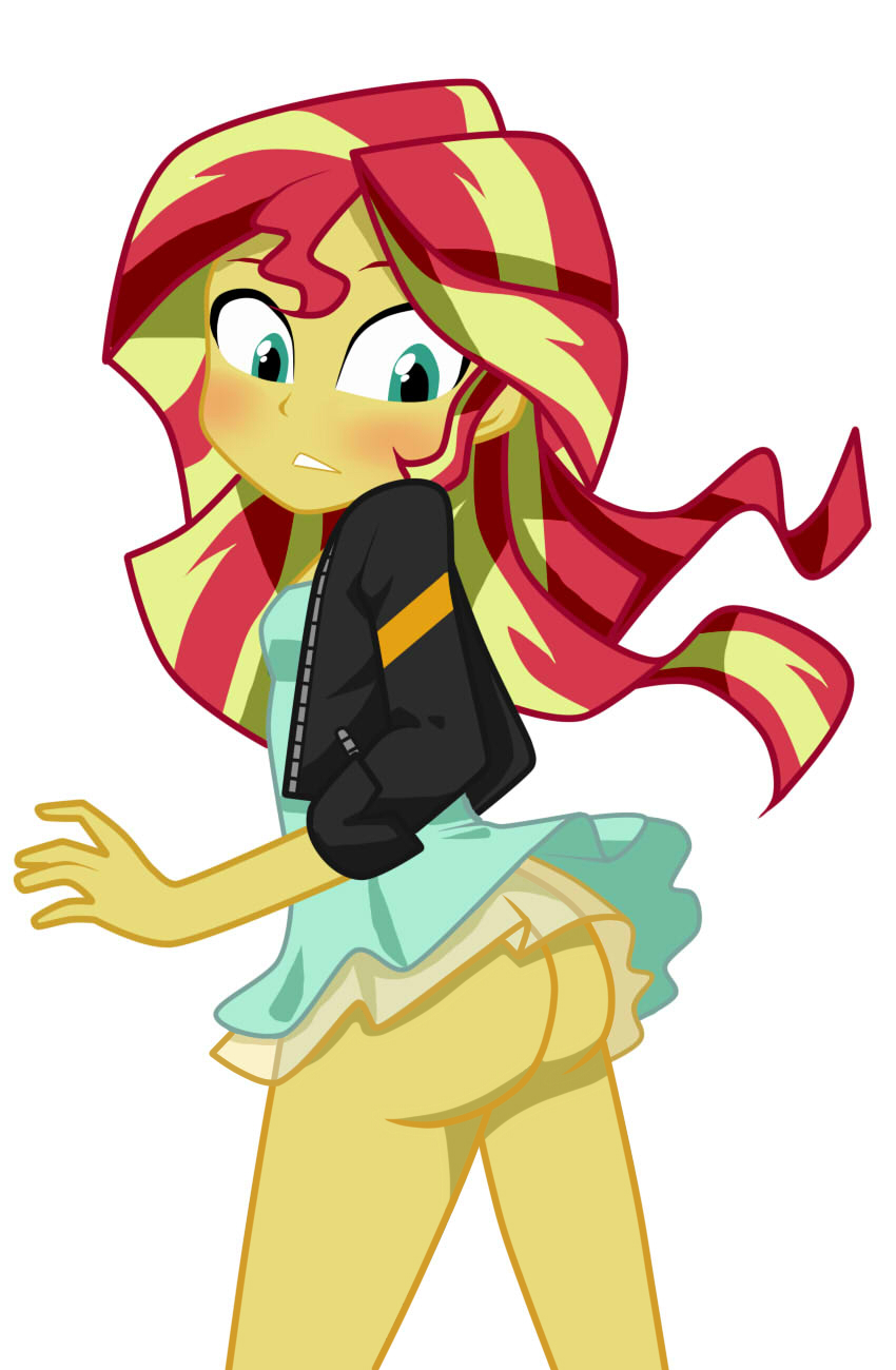 1147171 - artist:jadoc-san, ass, blushing, bottomless, bunset shimmer,  clothes, edit, equestria girls, female, friendship games, leather jacket,  nude edit, partial nudity, partial nudity edit, questionable, solo, solo  female, sunset shimmer, underwear ...