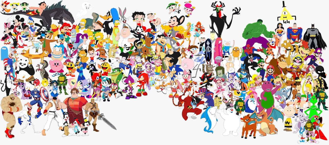 Коллаж персонажей из мультиков