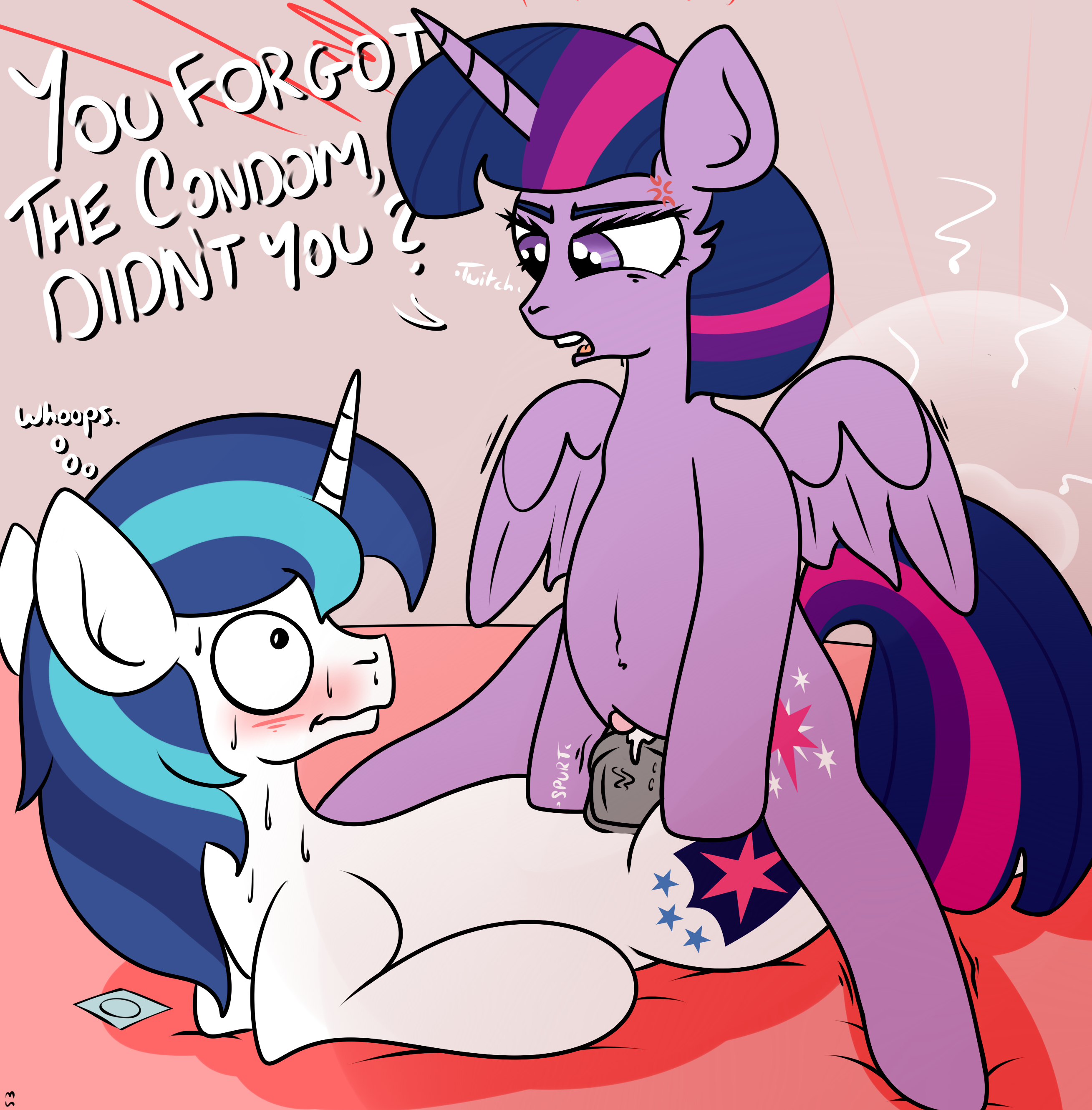 2617px x 2659px - 1584080 - explicit, artist:mackstack, shining armor, twilight sparkle,  alicorn, pony, unicorn, accidental impregnation, accidental pregnancy, an  egg being attacked by sperm, angry, bed, condom, cowgirl position,  creampie, cum, dialogue, egg cell, femal