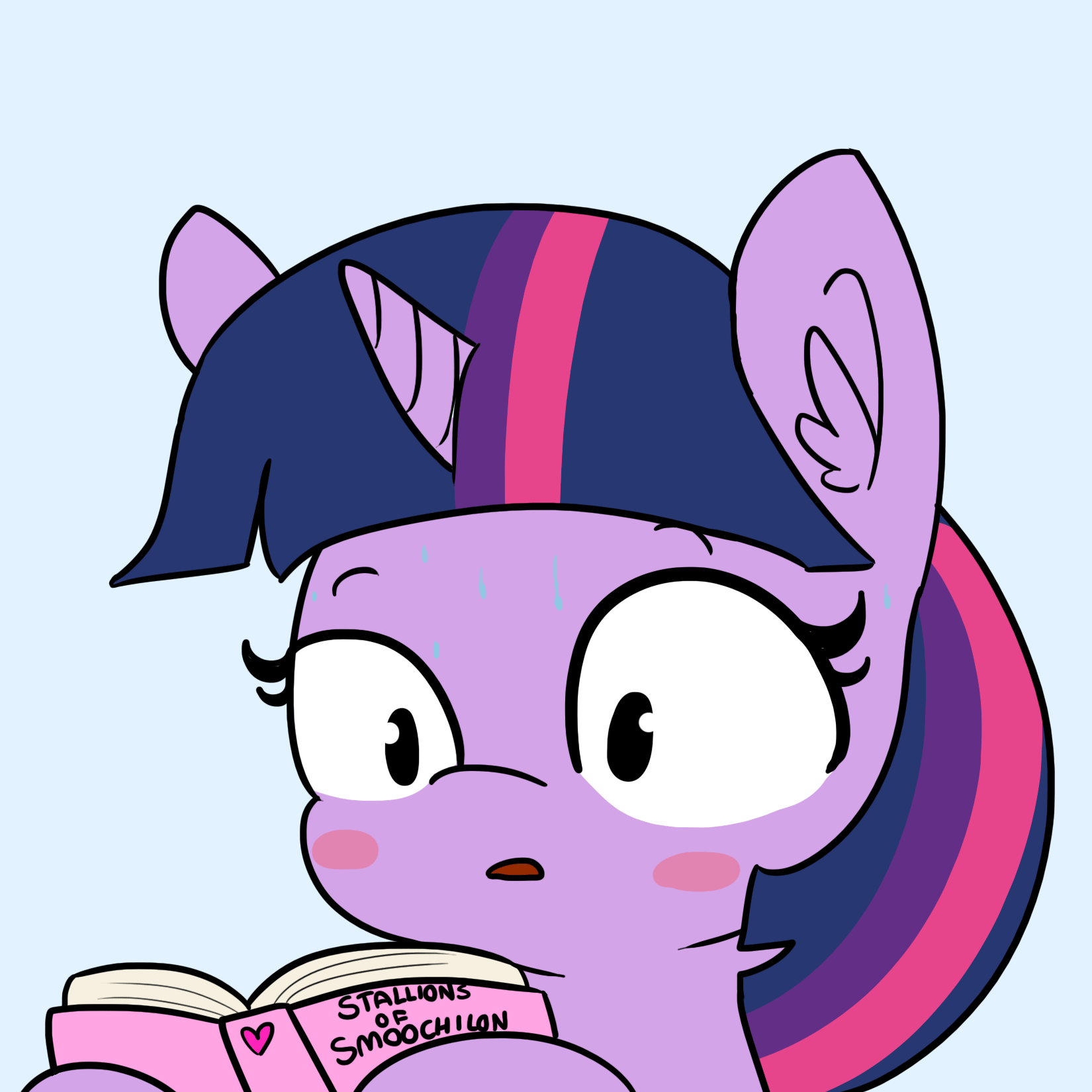 #1579194 - animated, artist:tjpones, blushing, blush sticker, book, bust, caught, cute, ear ...