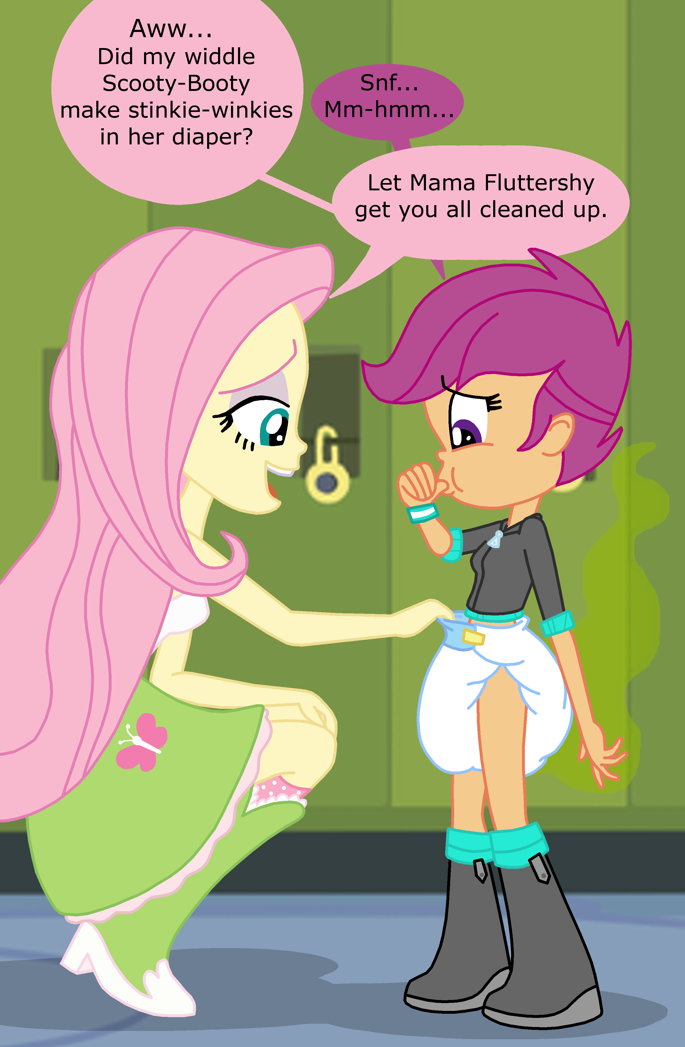 fluttershy scootaloo derpibooru questionable human boxtrot poopy poofy absurd rocks