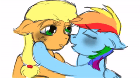 my little pony applejack and rainbow dash kiss