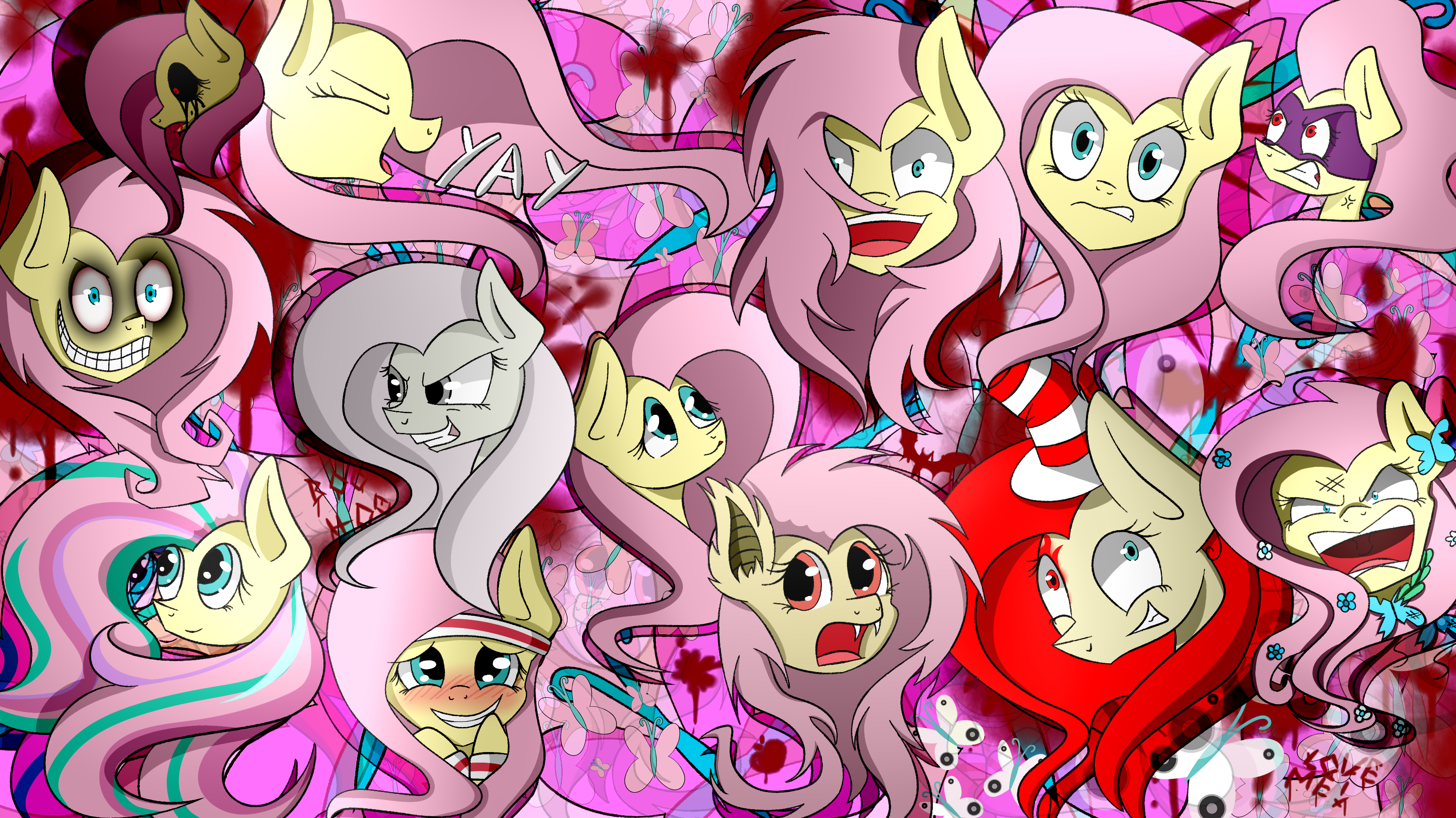 Fluttershed #1489629 - safe, artist:lixthefork, fluttershy, saddle rager, bat pony ...