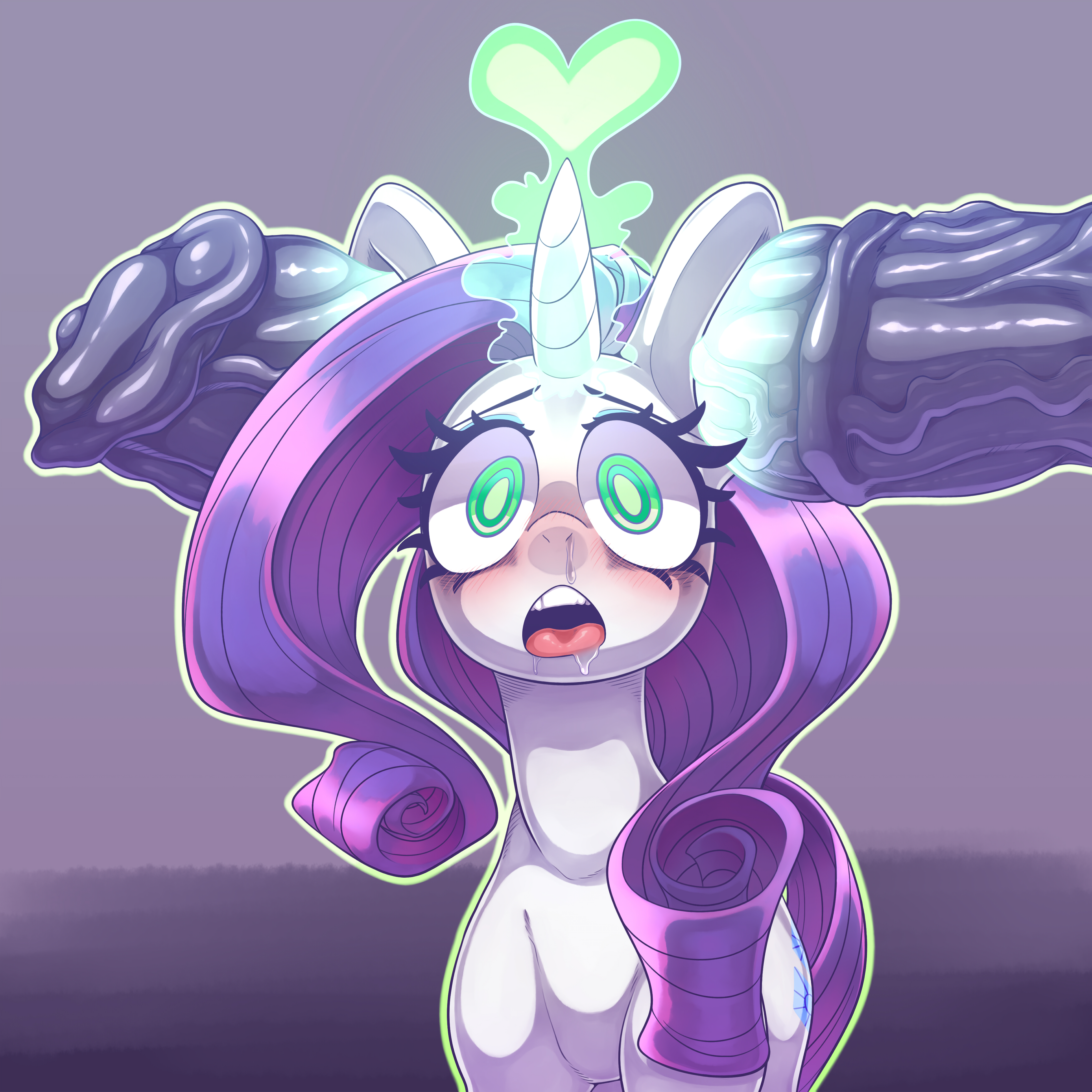 1509002 - explicit, artist:kaikoinu, rarity, pony, g4, ahegao, blushing,  disembodied penis, drool, ear penetration, ear sex, female, female focus,  heart, high res, horsecock, impossibly large penis, literal mindfuck,  nudity, open mouth, penis,