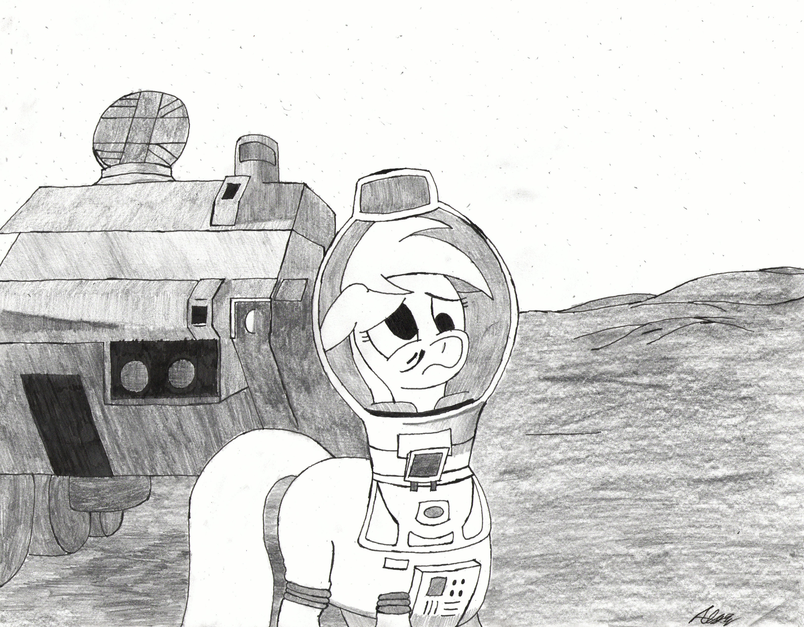 #1515203 - safe, artist:algernon97, derpy hooves, pony, g4, astronaut ...