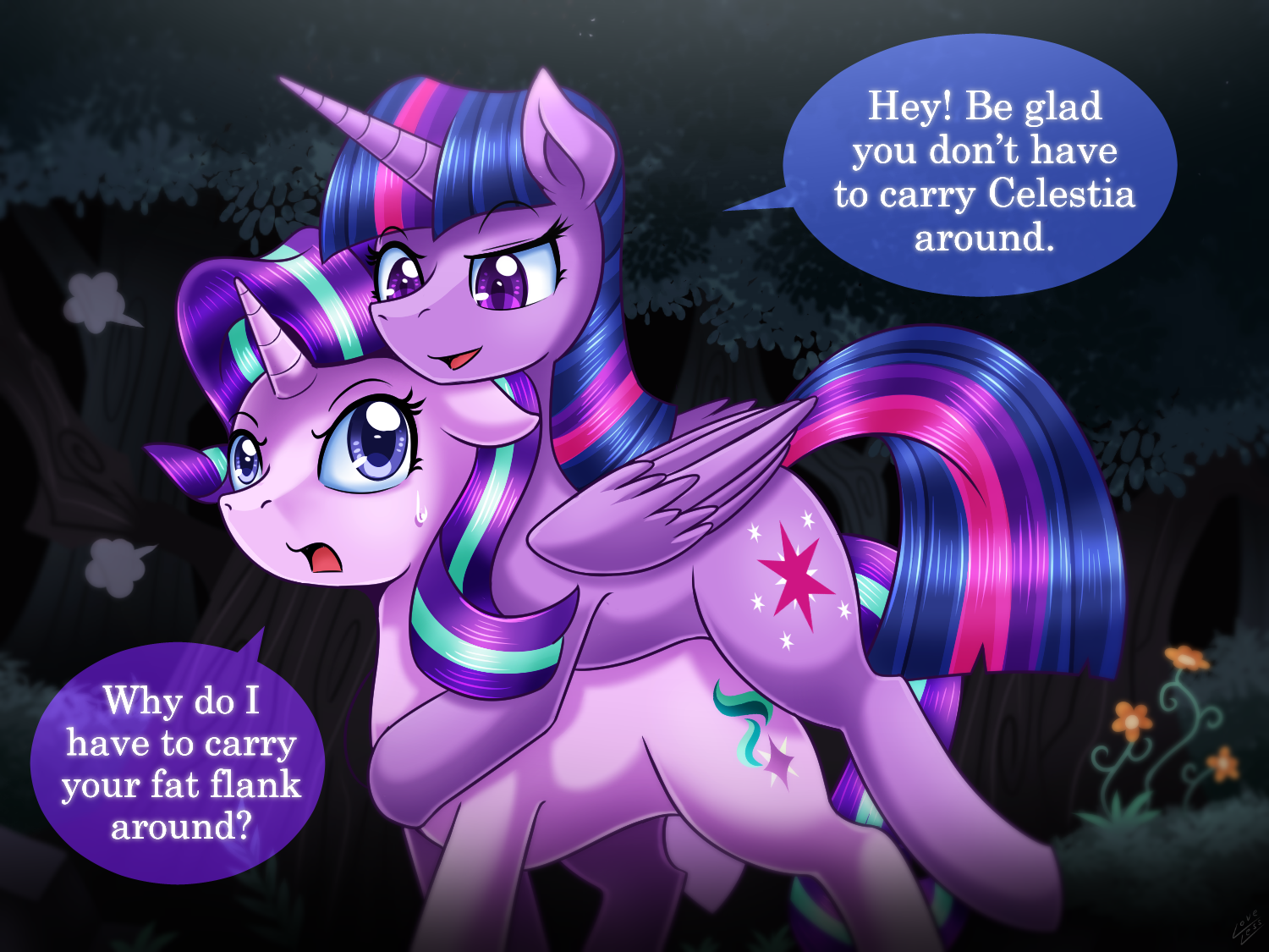 1515557 - safe, artist:vavacung, starlight glimmer, twilight sparkle,  alicorn, pony, unicorn, g4, carrying, female, mare, ponies riding ponies,  riding, smiling, twilight riding starlight glimmer, twilight sparkle  (alicorn) - Derpibooru