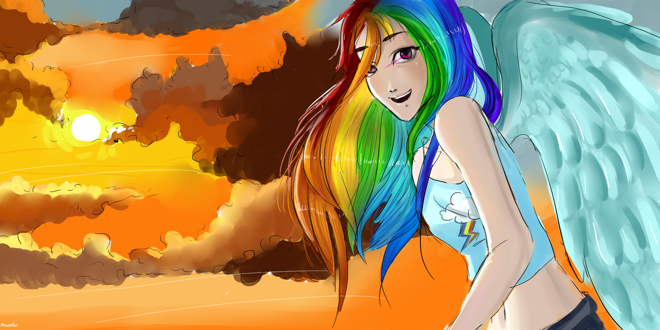 1520493 Safe Artistdzihirityan Rainbow Dash Human Female Humanized Solo Derpibooru 4162