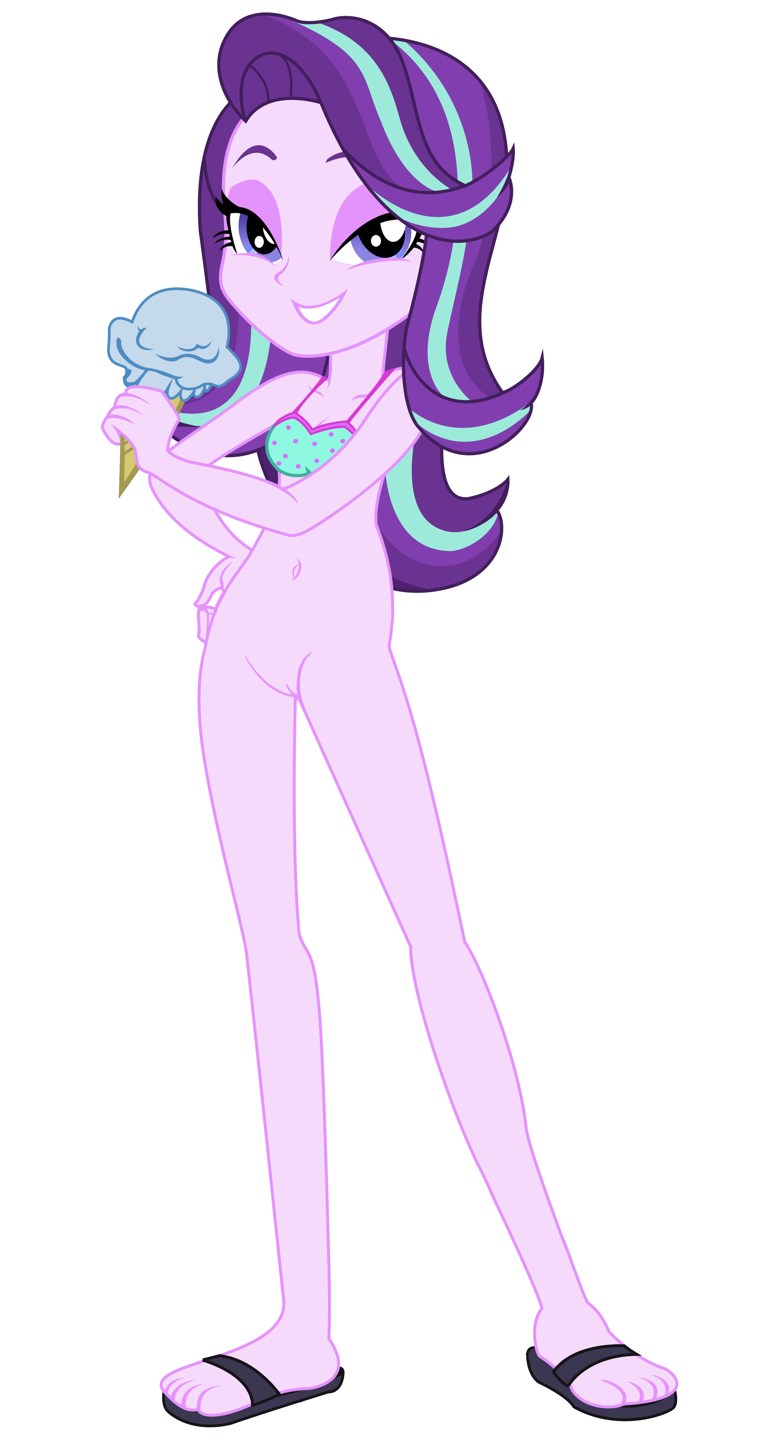 1532317 - artist:remcmaximus, belly button, bikini, bottomless, breasts,  clothes, edit, equestria girls, explicit, female, food, ice cream, mirror  magic, nudity, partial nudity, partial nudity edit, sandals, show accurate,  show accurate porn, solo,